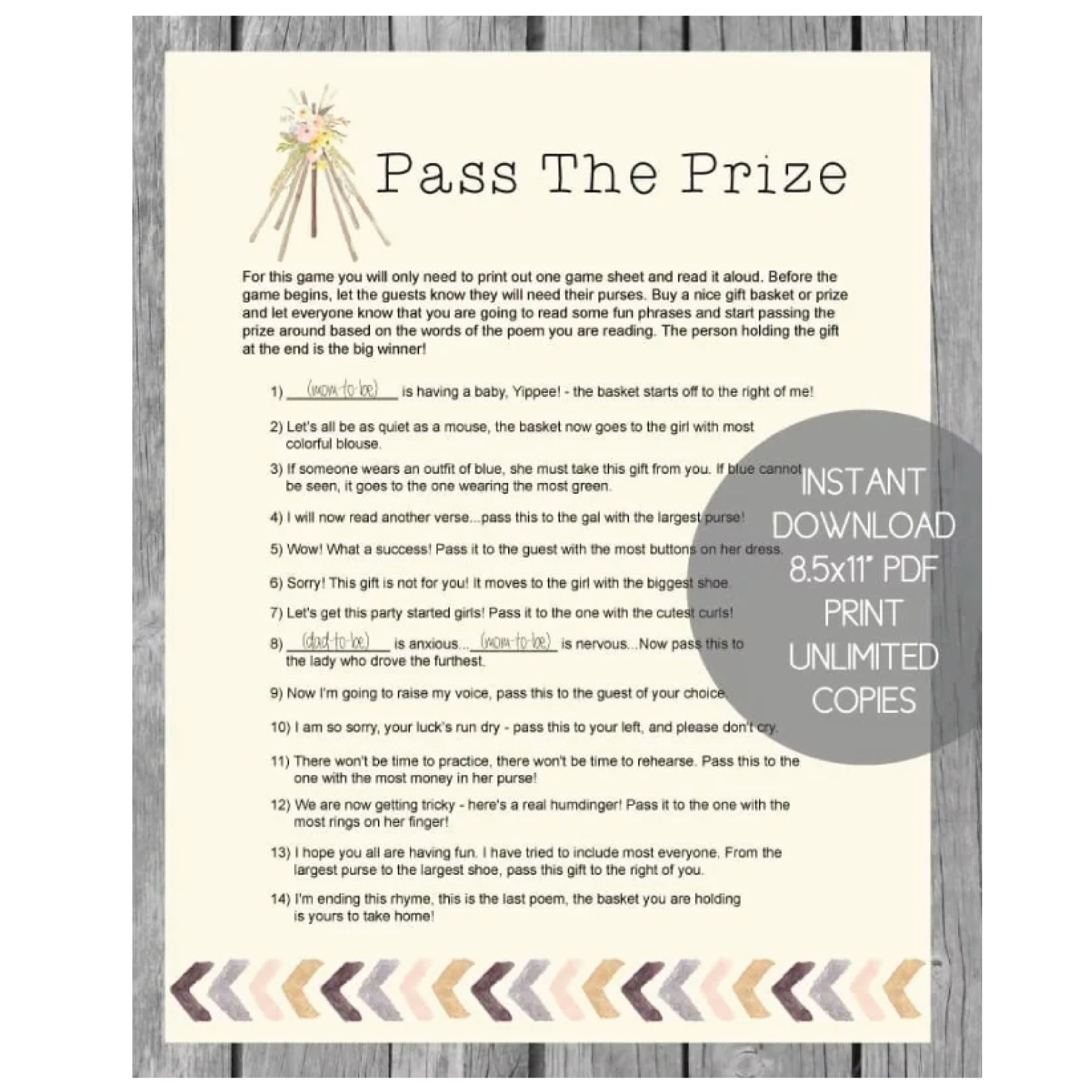 Free printable pass store the prize game