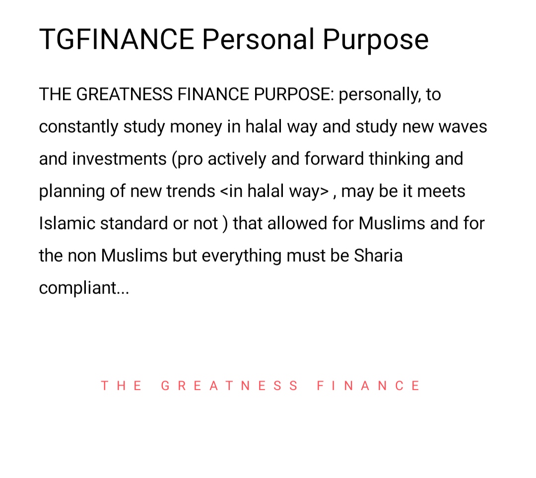 THE GREATNESS FINANCE'S personal purpose