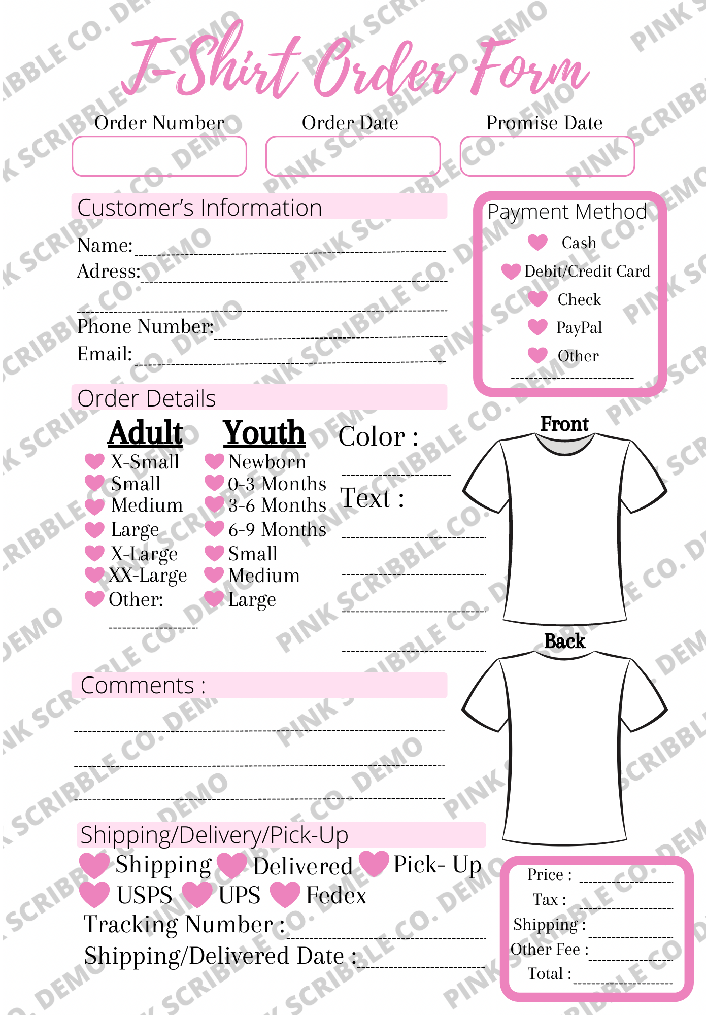 Tshirt order form - Payhip
