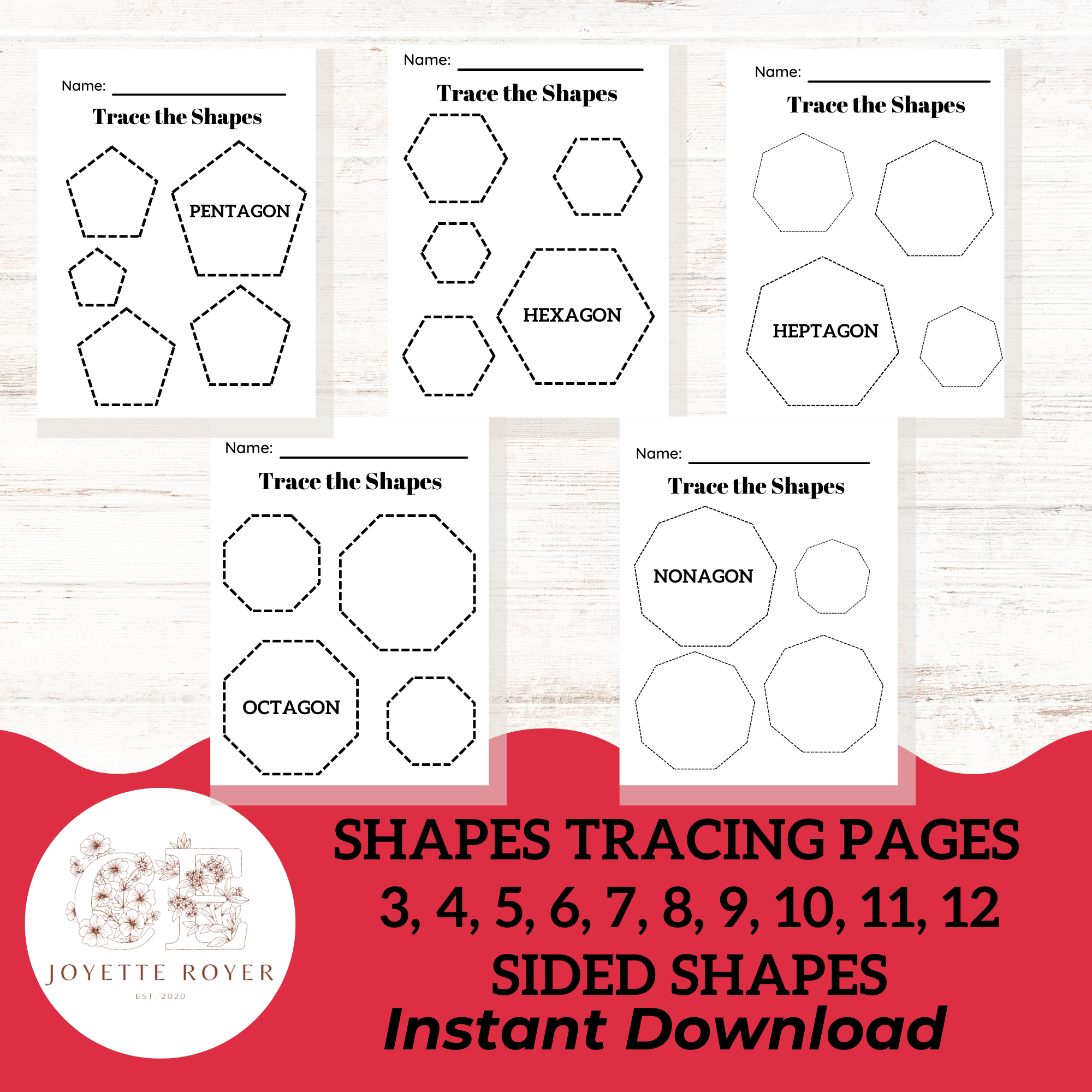 Basic Shapes Tracing, (part 2) with 3 to 12 sided shapes, Preschool ...