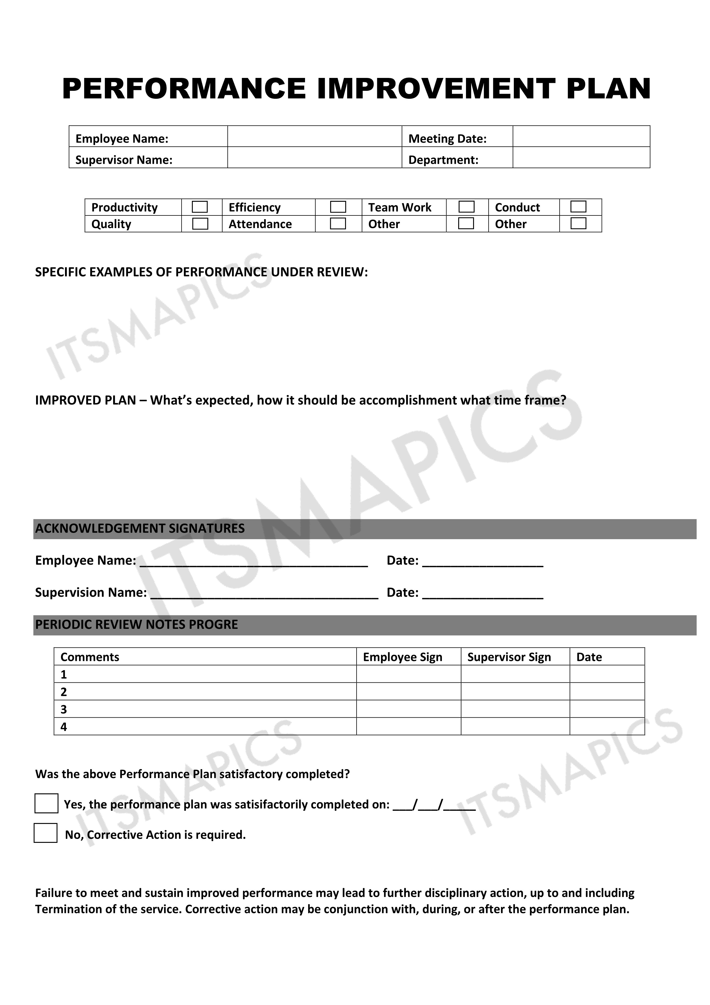 Performance Improvement Plan Template - PDF Template - Payhip