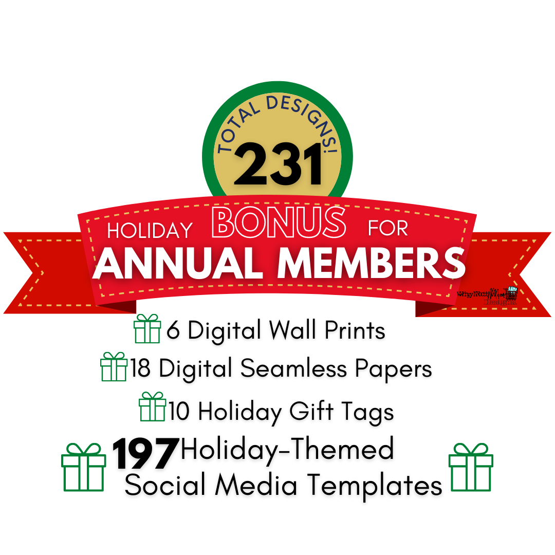 Holiday BONUS for Annual members of Magnetic Media for Makers; 6 digital wall prints, 18 digital seamless papers, 10 holiday gift tags, 197 social media templates