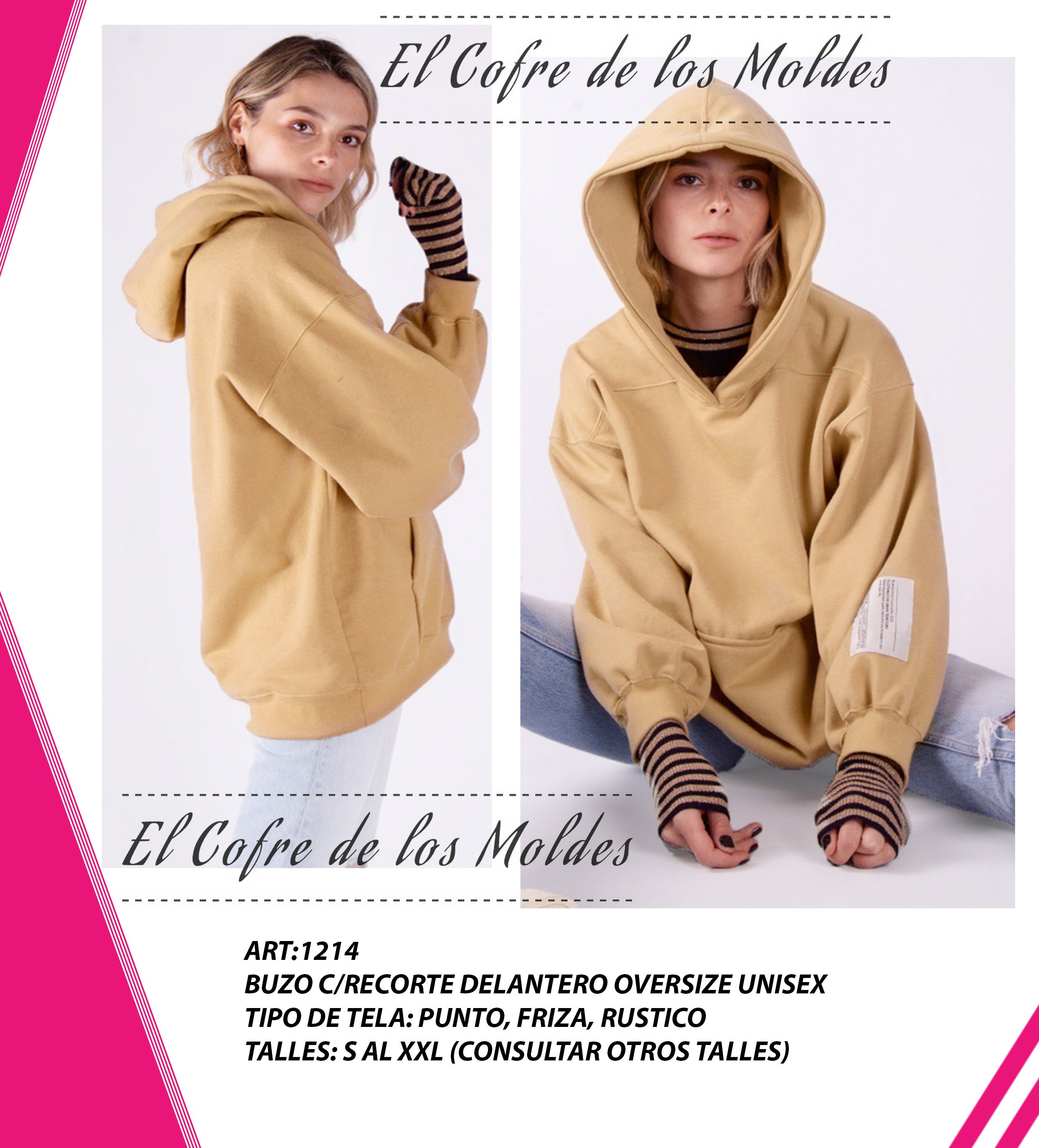 Molde Digital PDF Buzo con recorte oversize unisex, Pack Talles S al ...