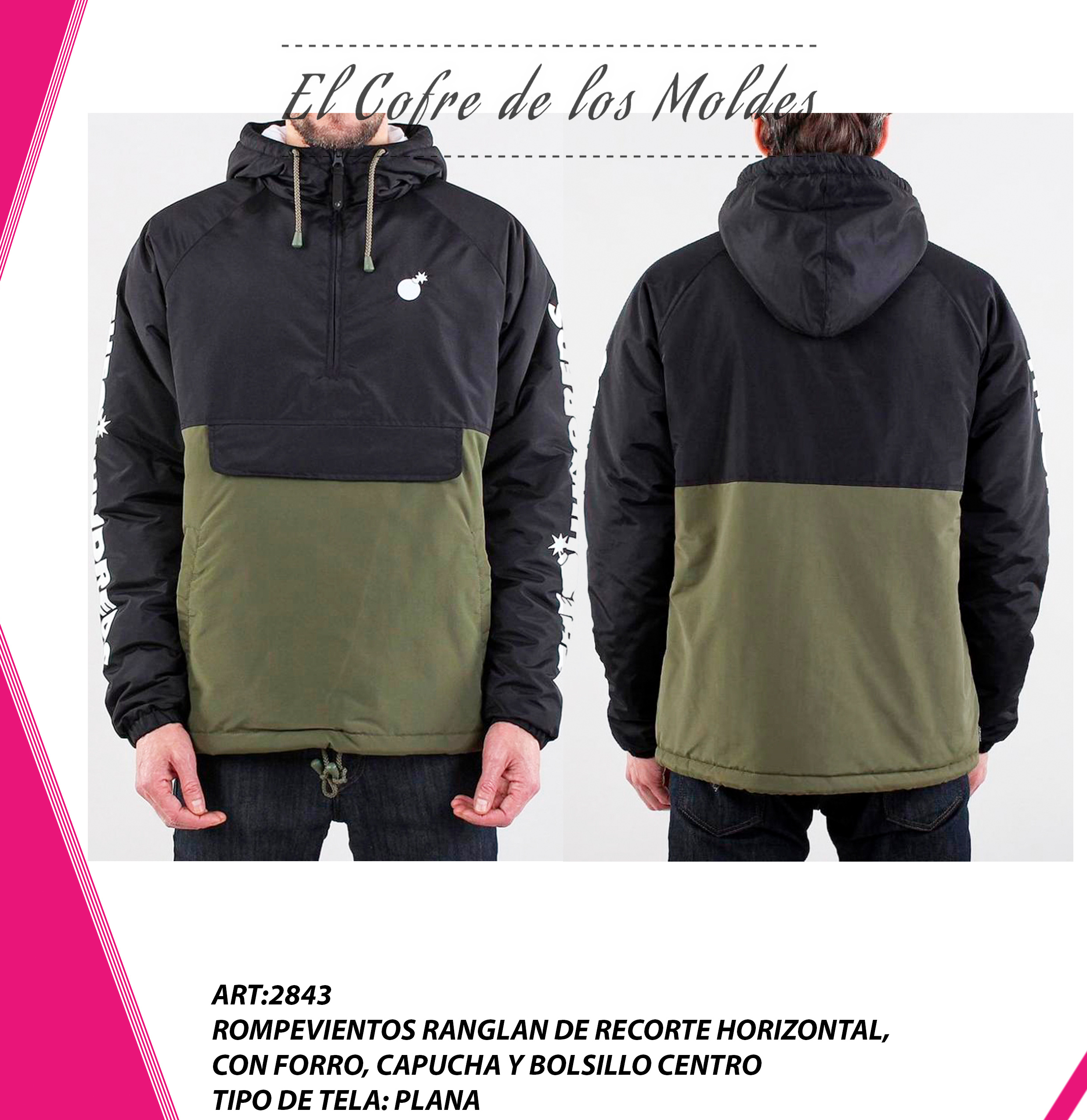 Molde Digital PDF Rompevientos ranglan con recorte Hombre, Pack Talles ...