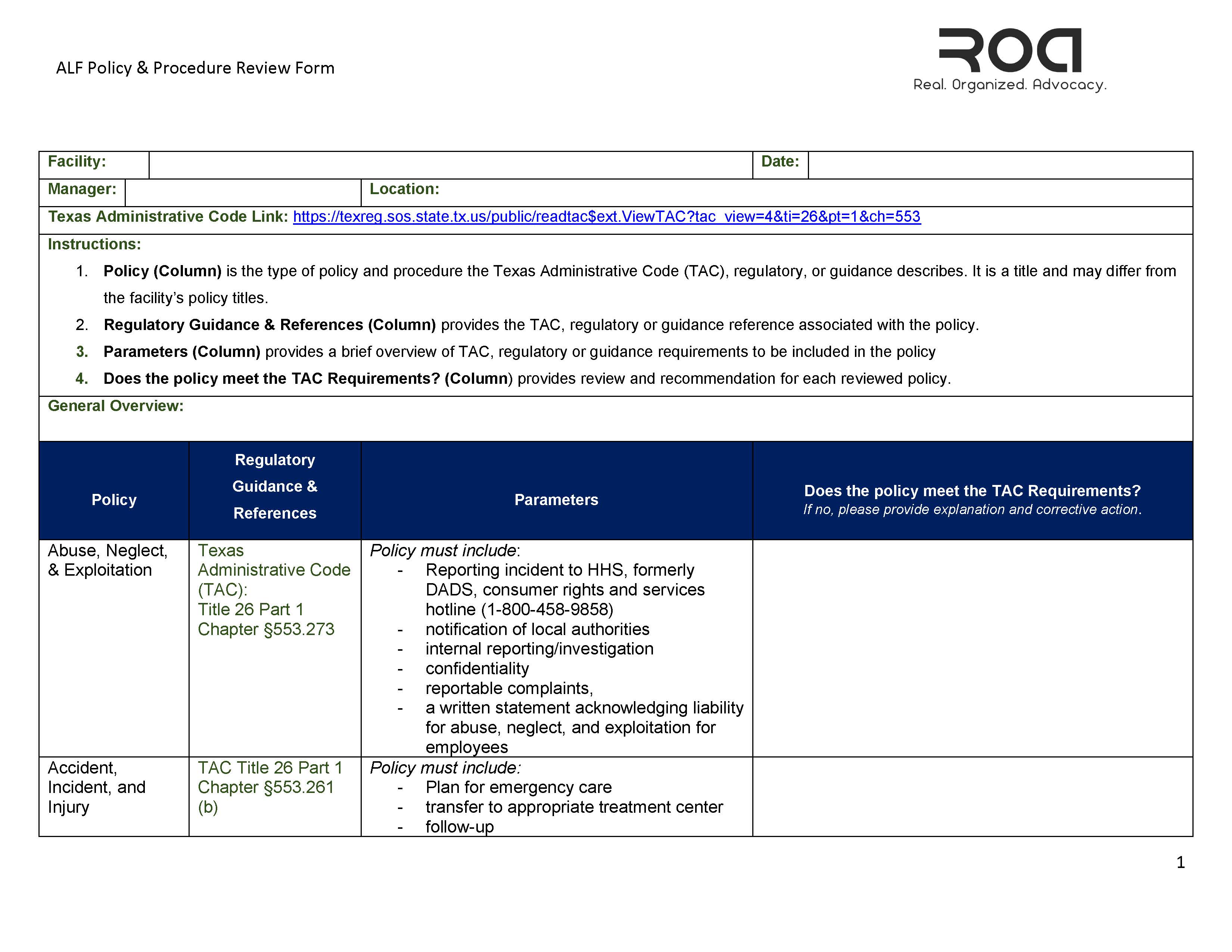ALF Policy & Procedure Review Form - Payhip