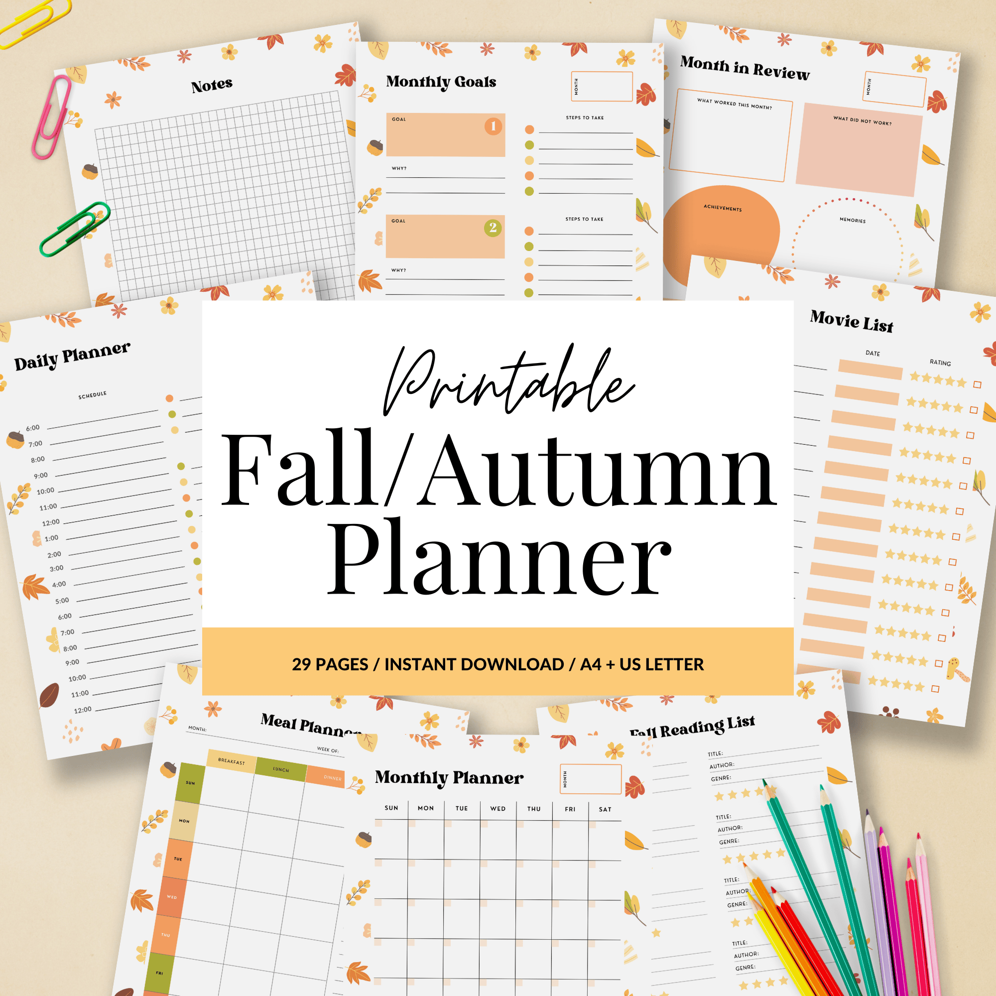 Fall Autumn Printable Planner - Payhip