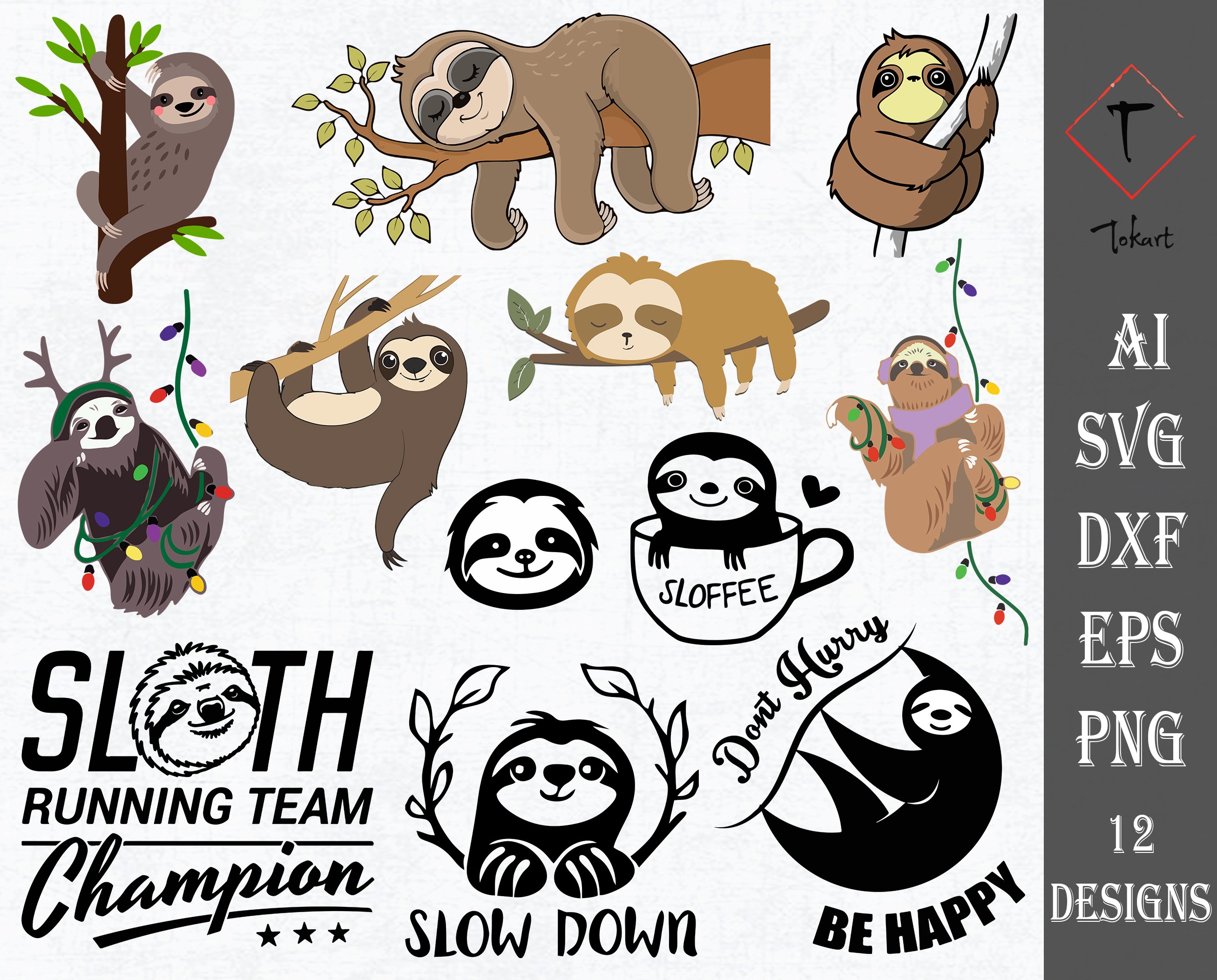 Peeking Sloth Clipart Instant Digital Download AI PDF SVG PNG JPG Files for  Comm