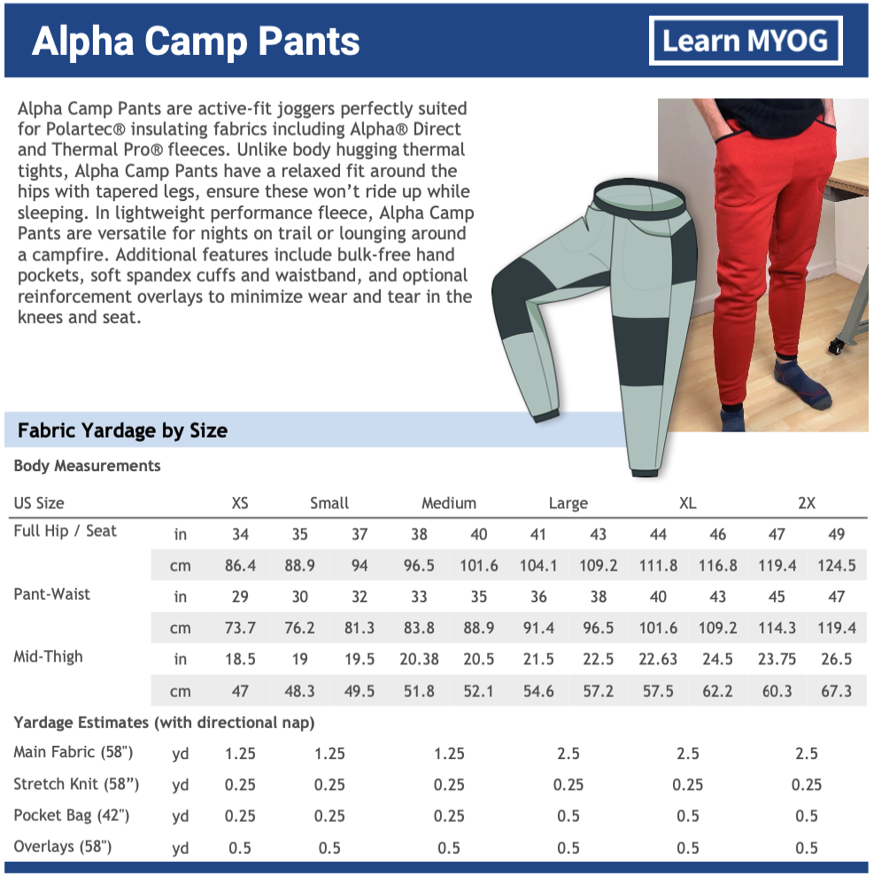 LearnMYOG Alpha Camp Pants