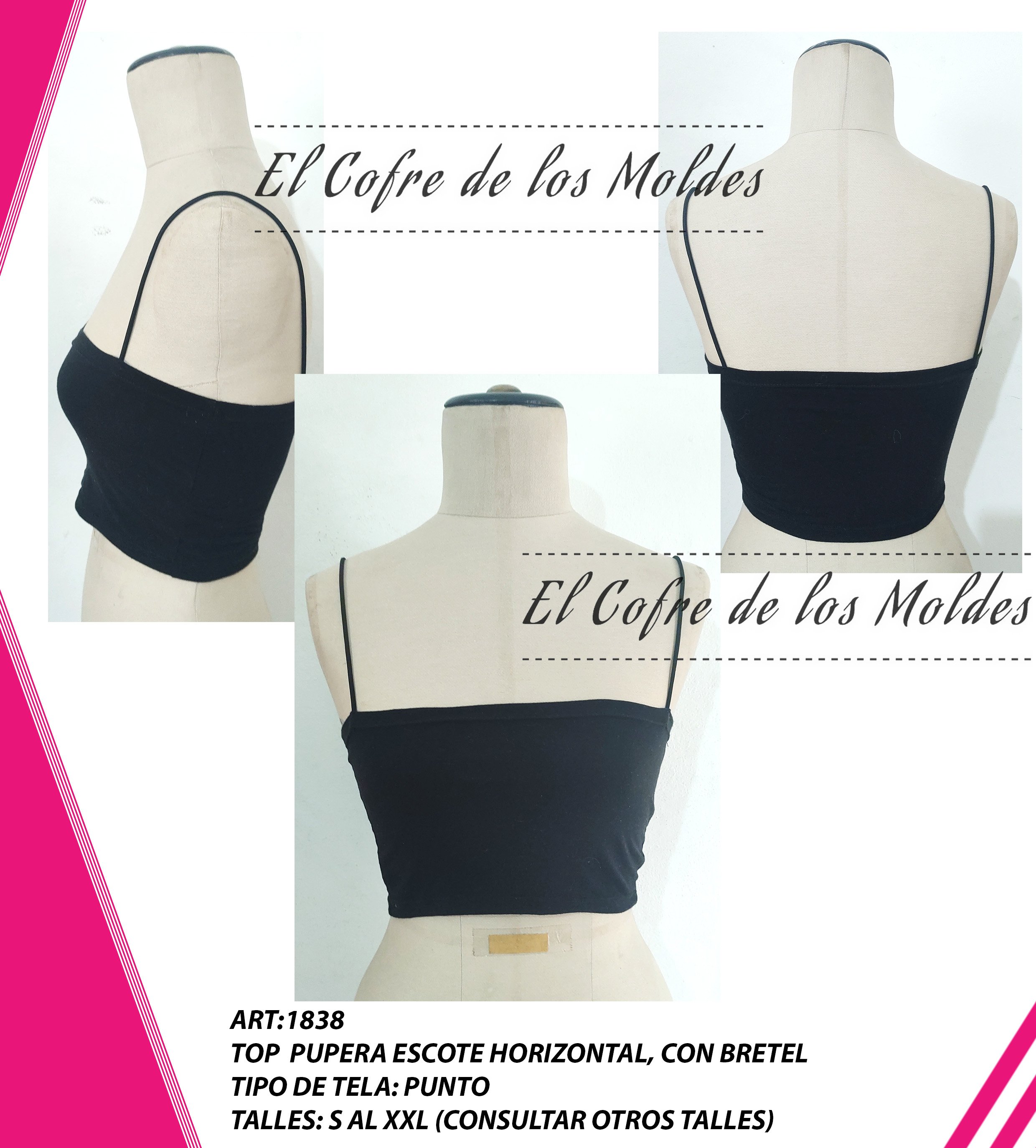 Molde Digital PDF Top escote Horizontal de Punto, Pack Talles S al XXL ...