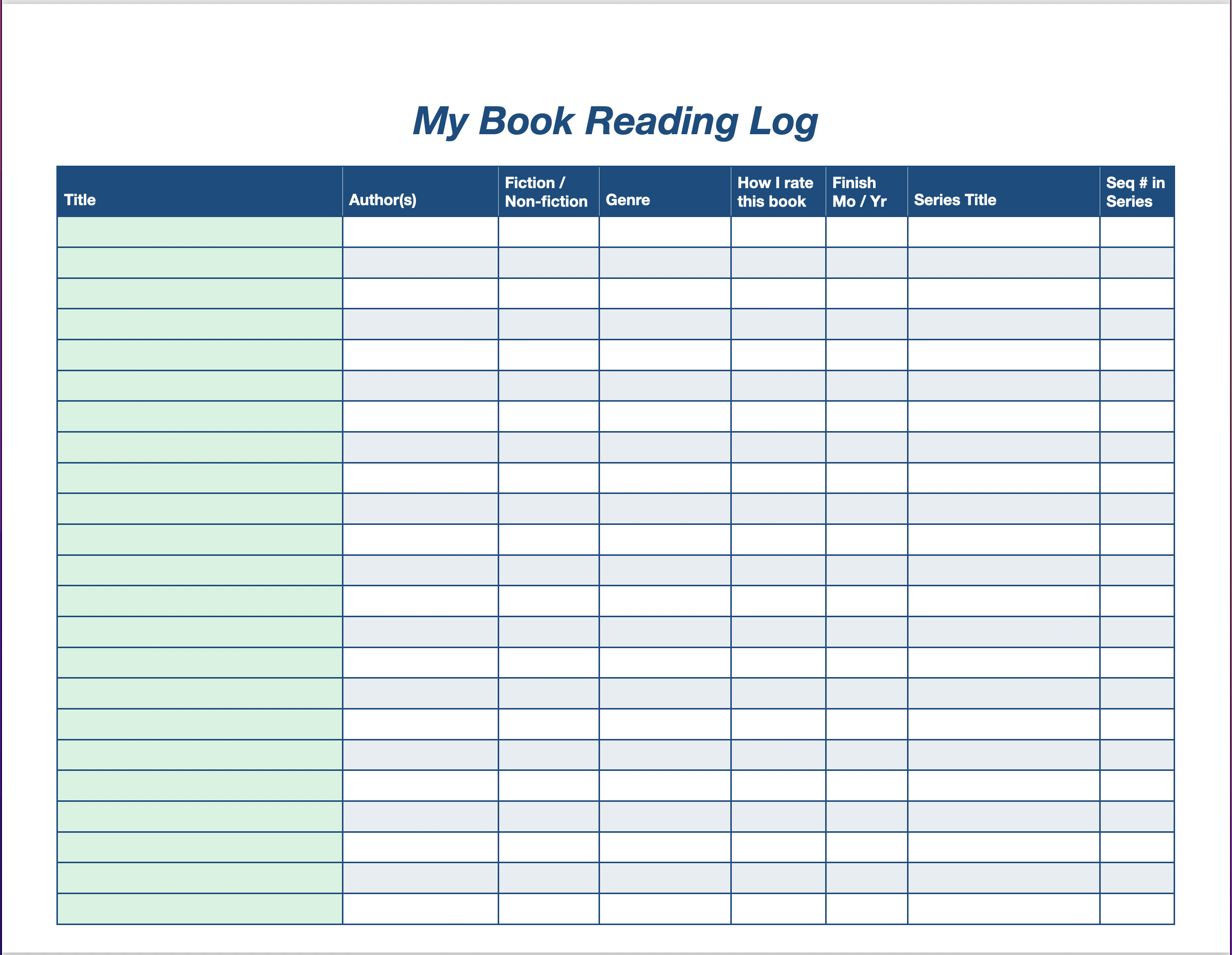 Free Printable Reading Log Template