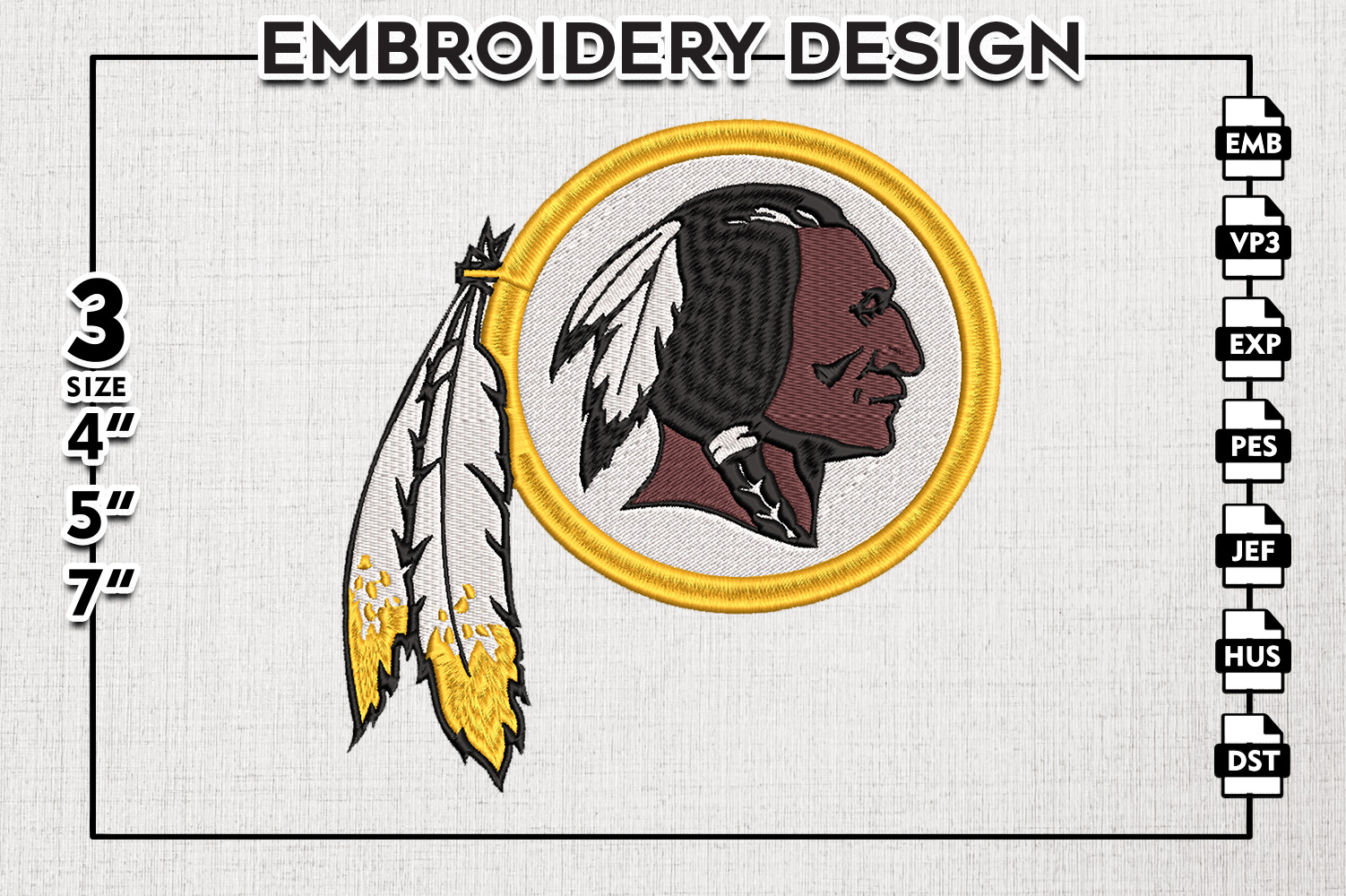 Washington Redskins logo machine embroidery design for instant download