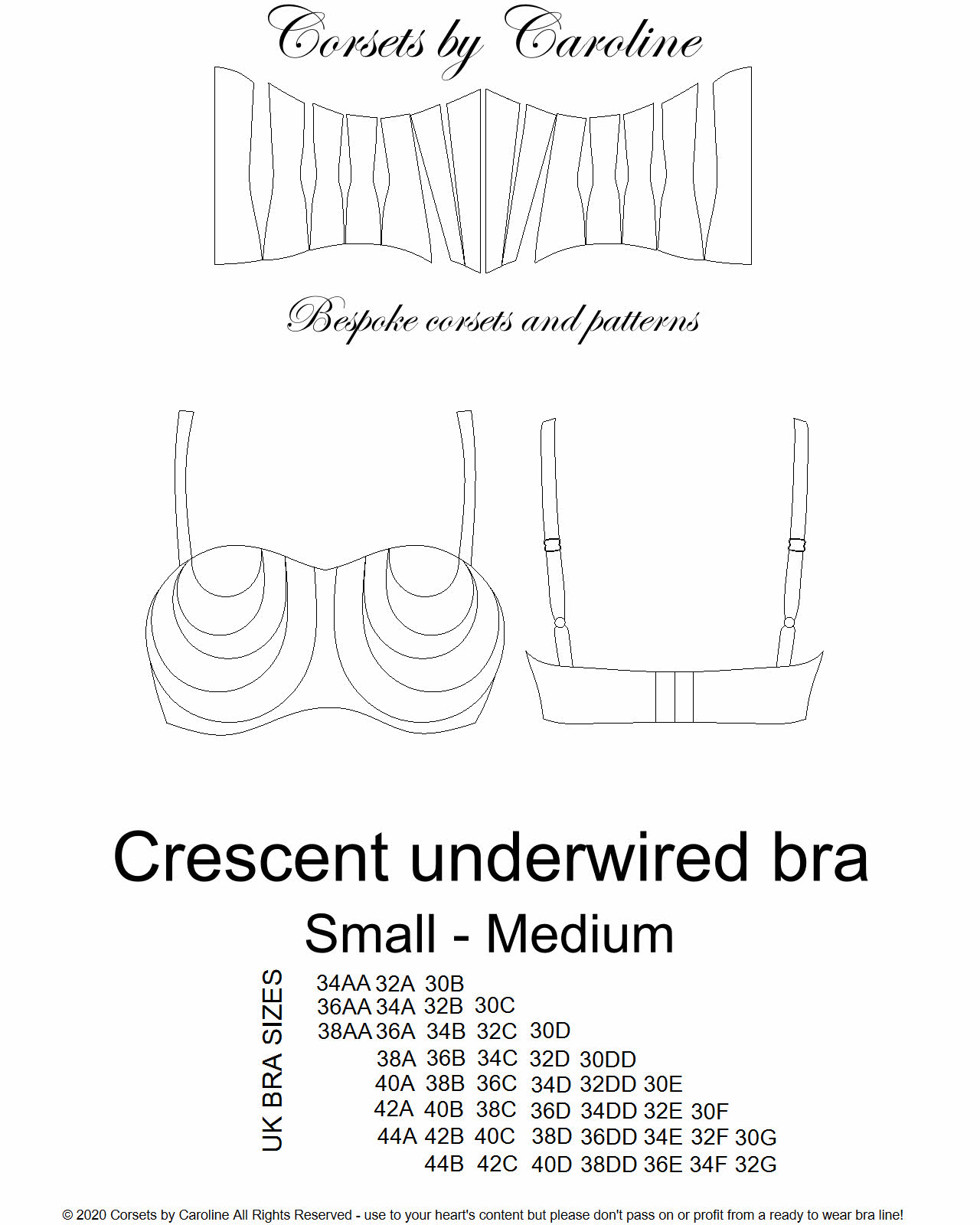 Crescent (4 panelled) bra digital pattern