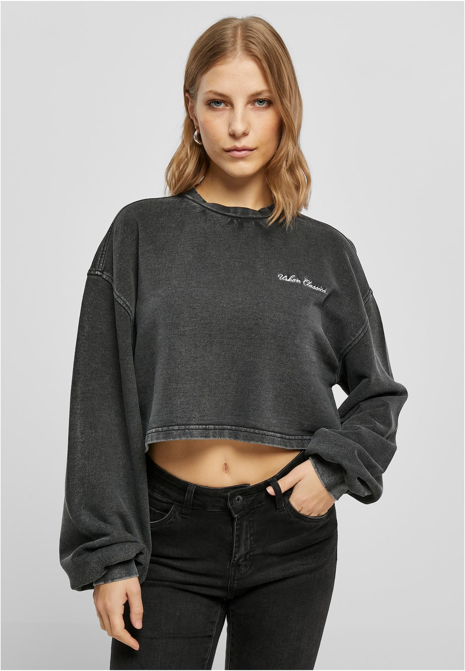 Ladies Cropped Small Embroidery Terry Crewneck - Payhip
