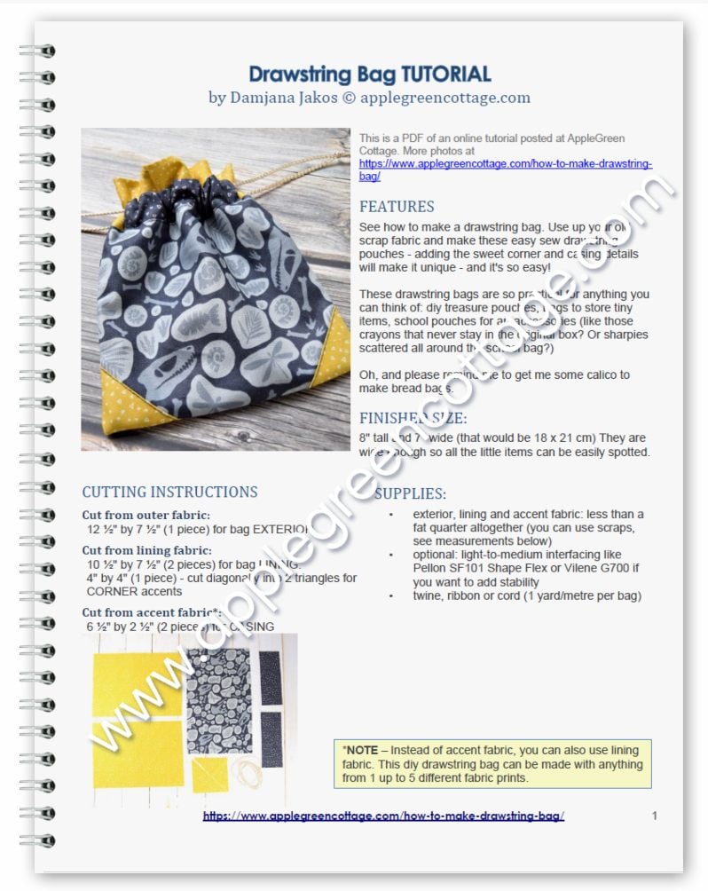 Simple Drawstring Bag (Ad-Free PDF)