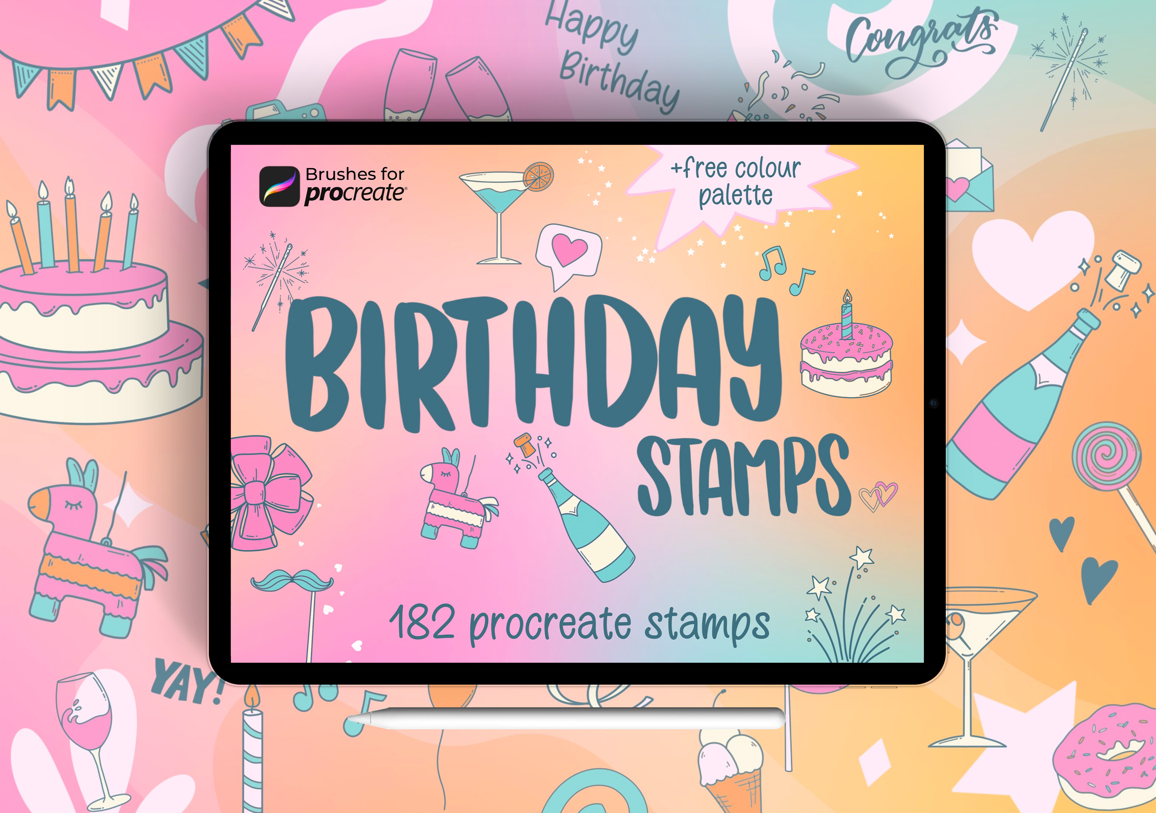 180 Procreate birthday stamp brushes free color palette - Payhip
