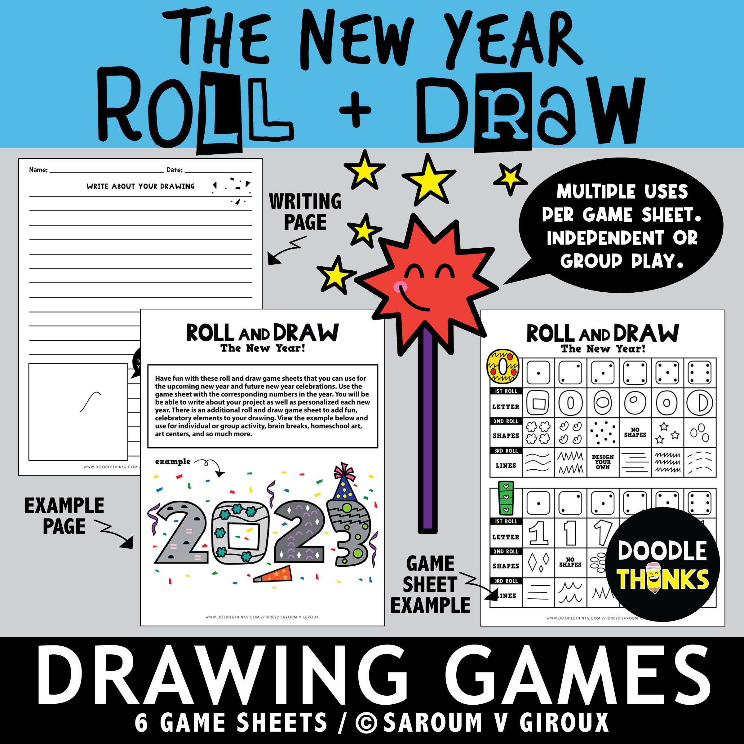 All Year Long 12 Roll and Draw Game Sheets | NO PREP Drawing Activities