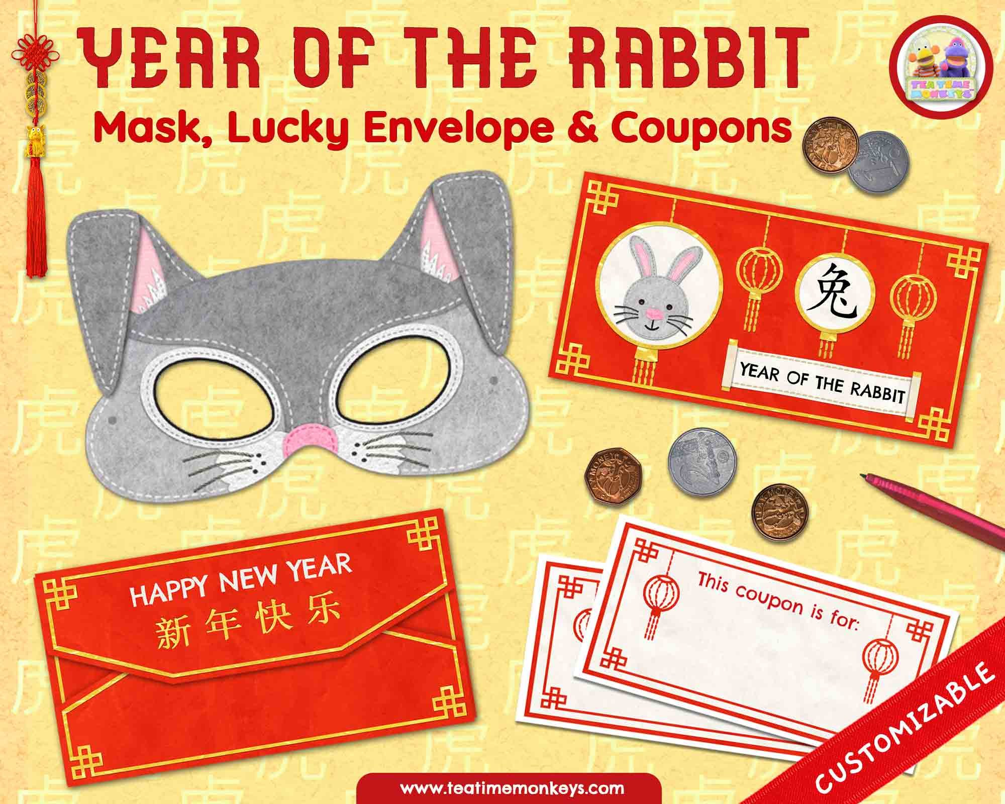 Year of the Rabbit Mask & Lucky Red Envelope - IN COLOUR - Payhip