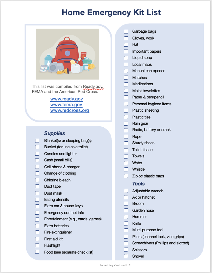 Home Emergency Kit Checklist