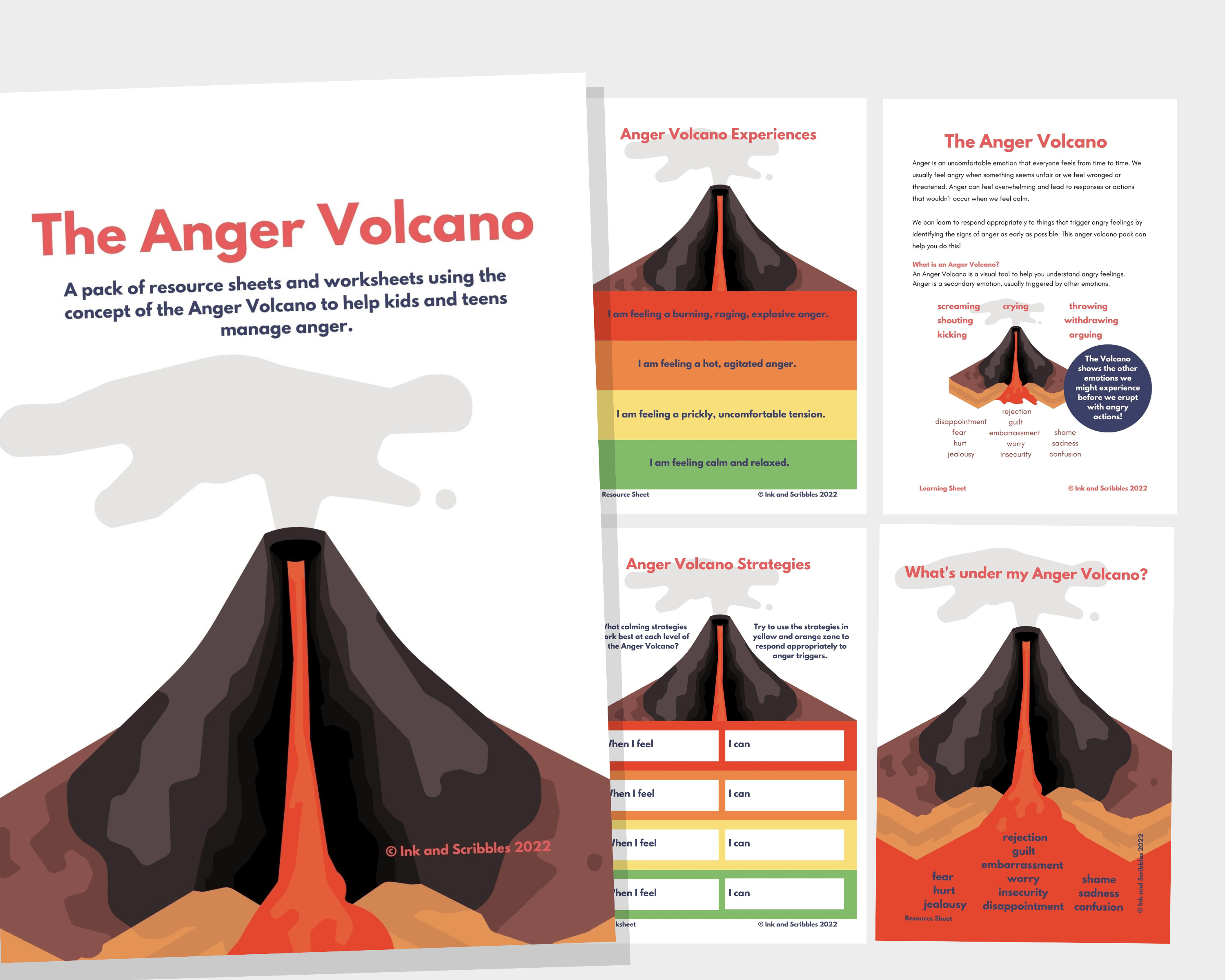 Anger Volcano PRINTABLE Worksheets and Activity Pack - 8 to 16 years