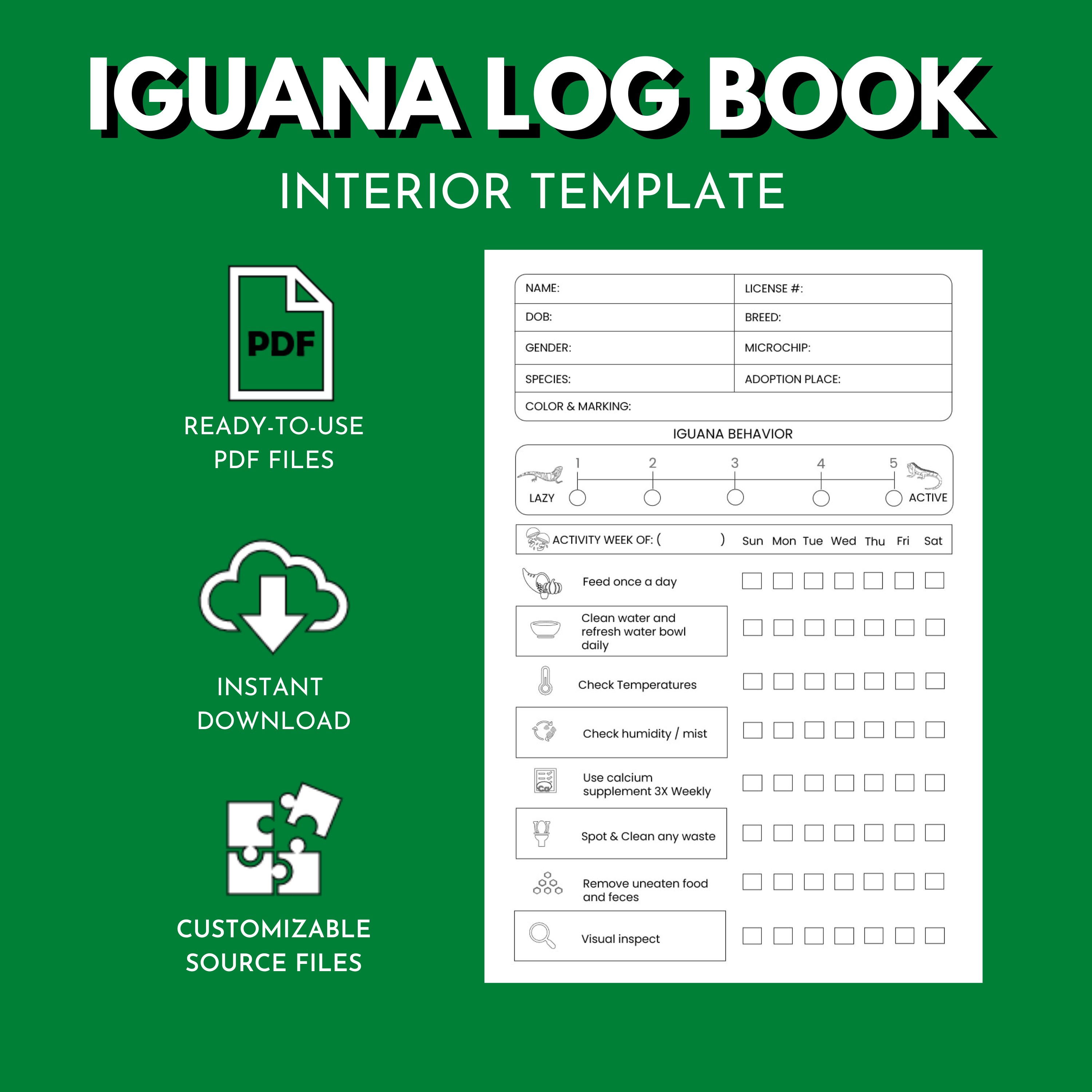 Iguana log book amazon kdp interior template for low content book payhip