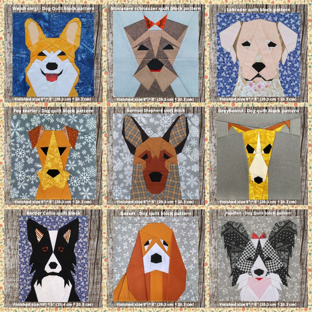 Dog quilt patterns, Paper Piecing, quilting