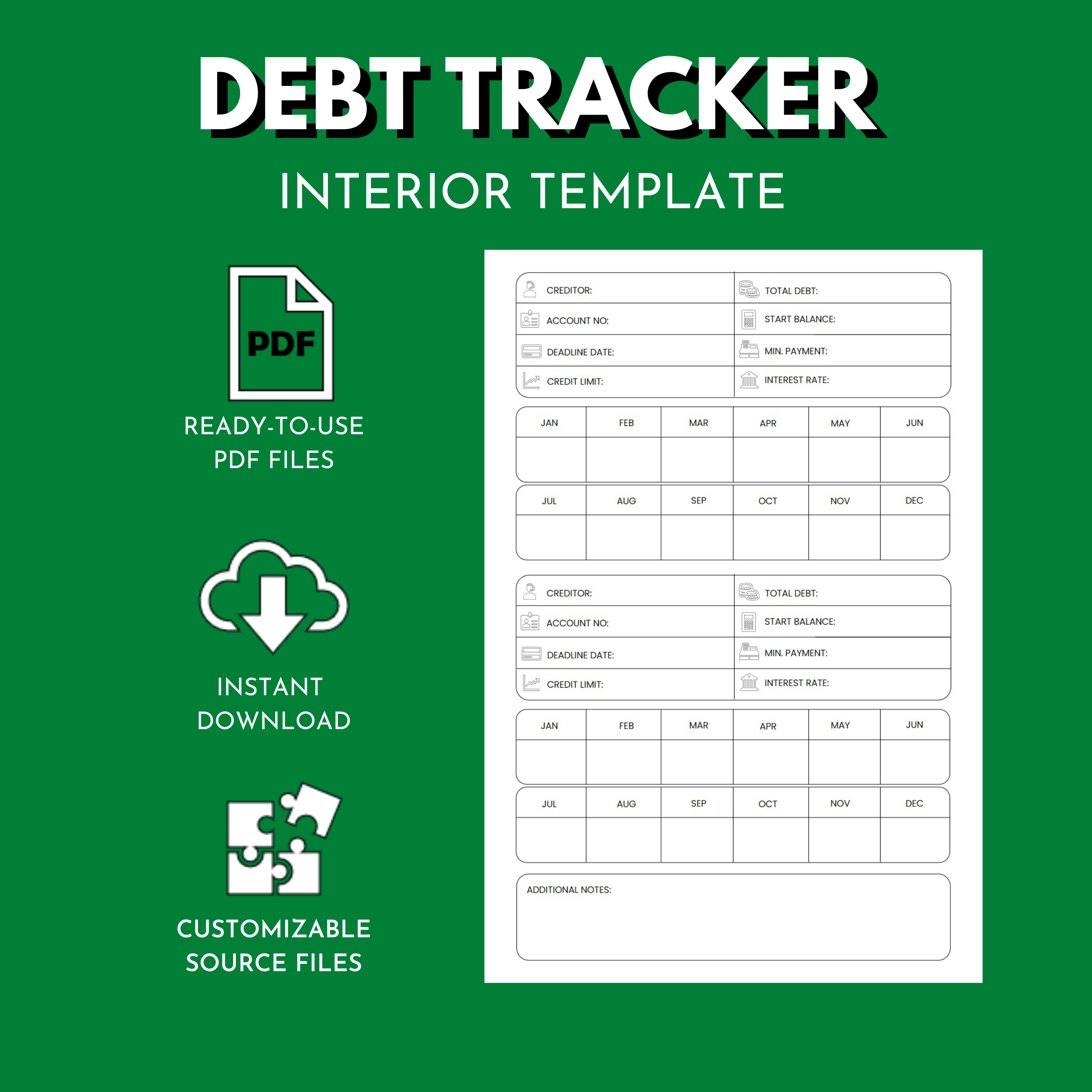 Debt Tracker Amazon KDP Interior Template for Low-Content Book - Payhip