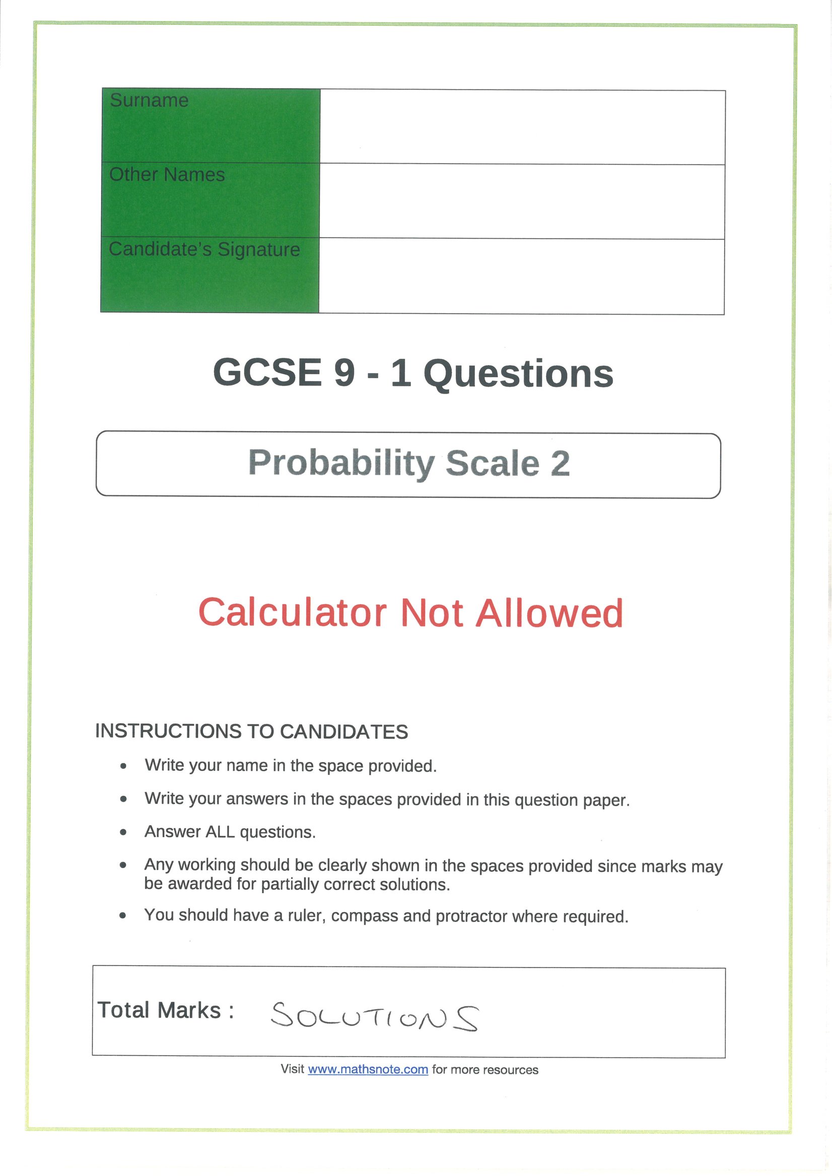 Probability Scale 2 Solutions - Payhip