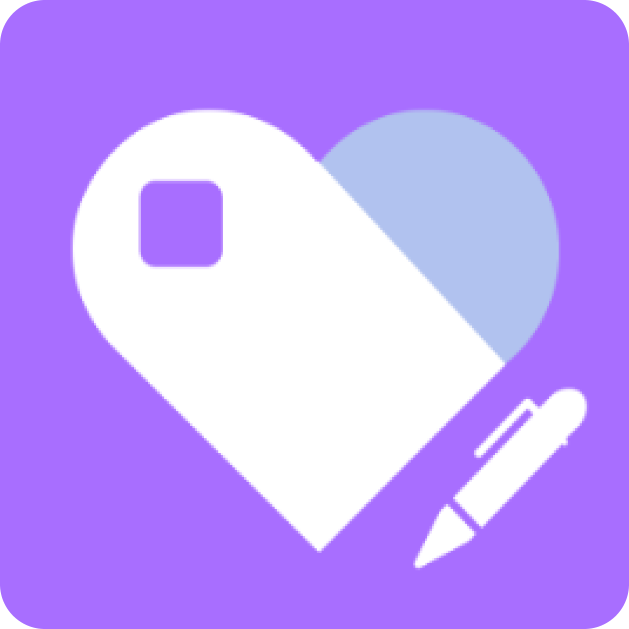 Payhip logo which is a white and gray heart. There is a white pen by it and the background is vibrant purple.