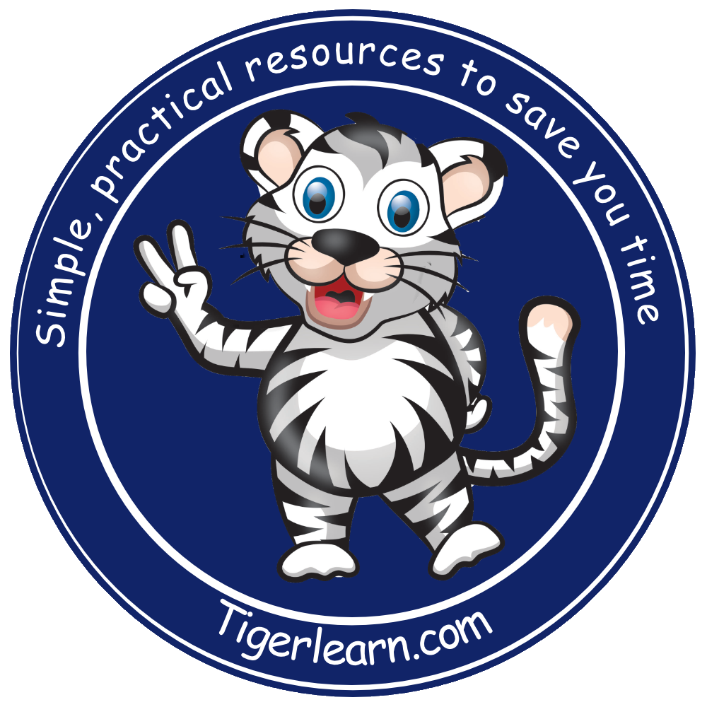 Tigerlearn Logo - A tiger doing a victory sign in a blue badge.