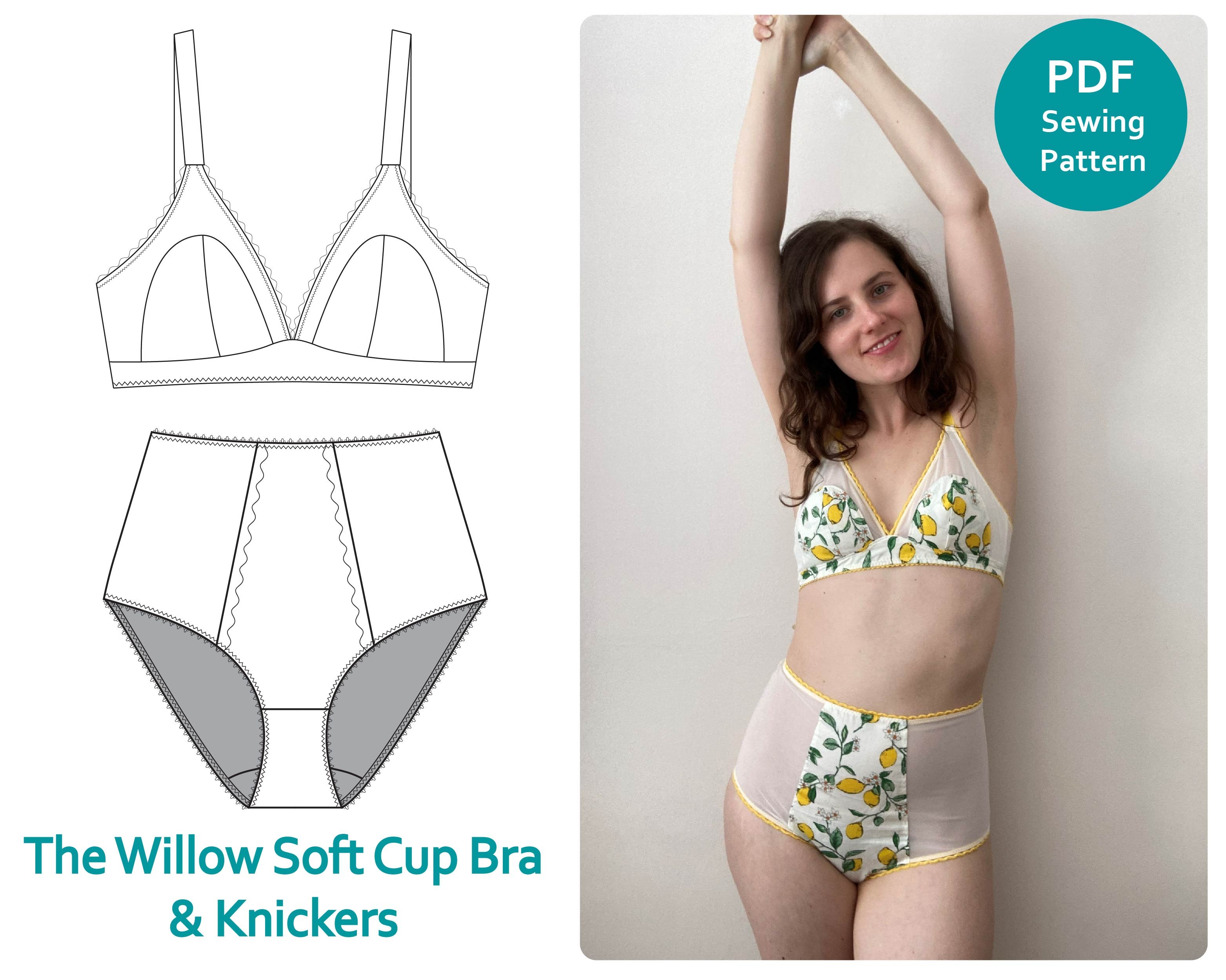 Bra Soft Cup Sewing Pattern in Full Bust Sizes DD-G UK Cup Sizes // PDF  Digital Pattern. Willow Soft Cup Bra by Sew Projects. 