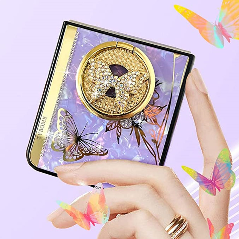New Luxury  Samsung Galaxy Z Flip 3 Z Flip 4 5G Phone Case Creative Mirror 3D Ring Stand Inlaid Butterfly Shockproof Cover