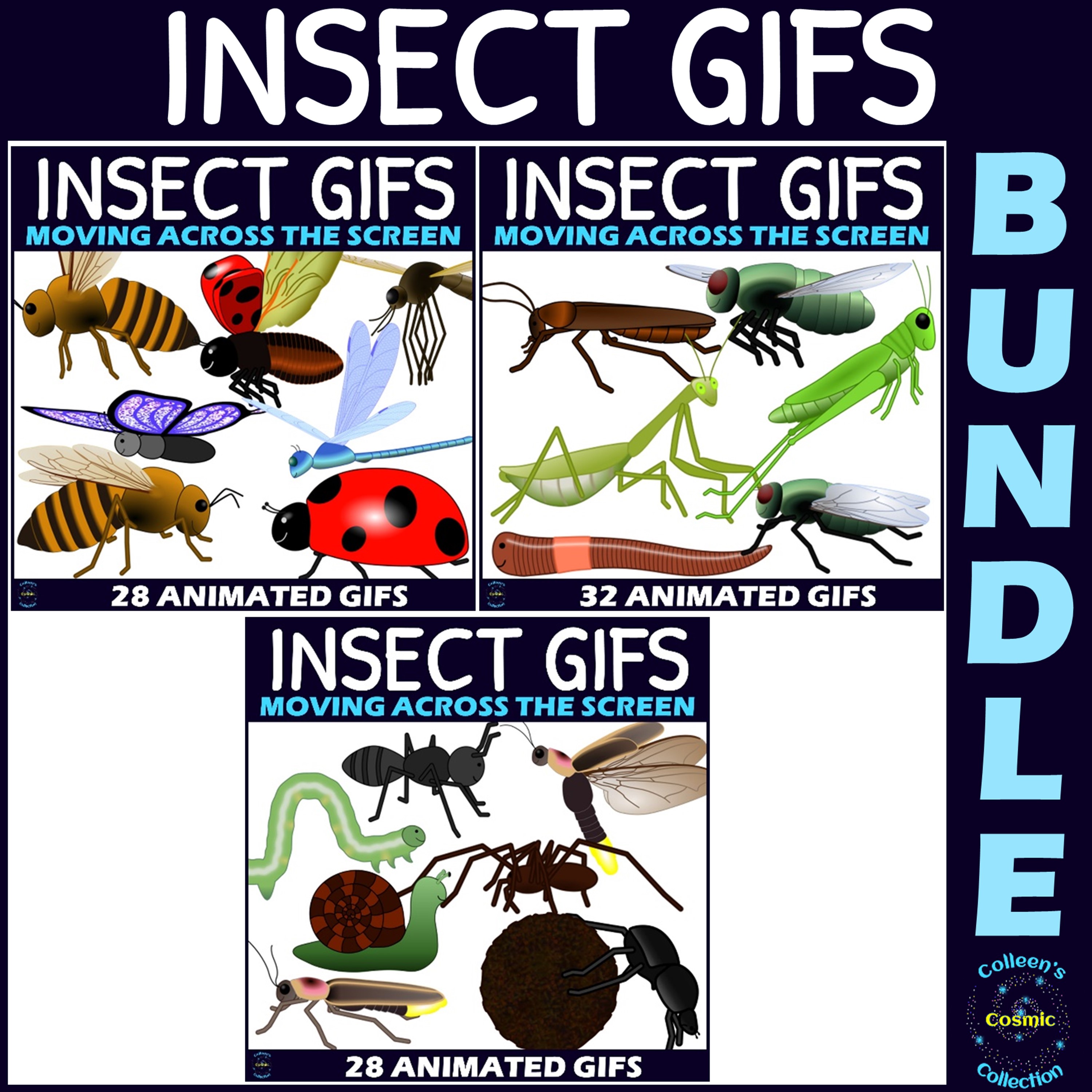 Annimated Insects Insect GIFs MINI BUNDLE - Animated Bugs Moving Across the Screen Clip Art