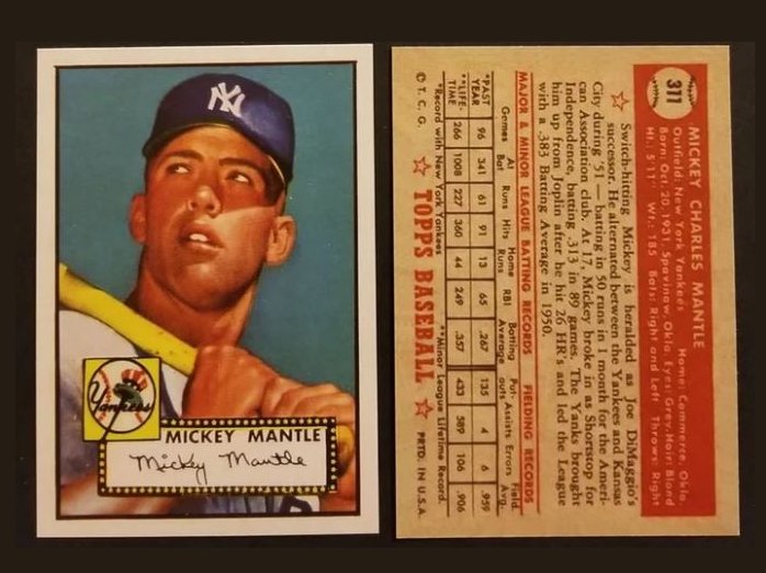 Mickey Mantle 1952 Rookie Card reprint