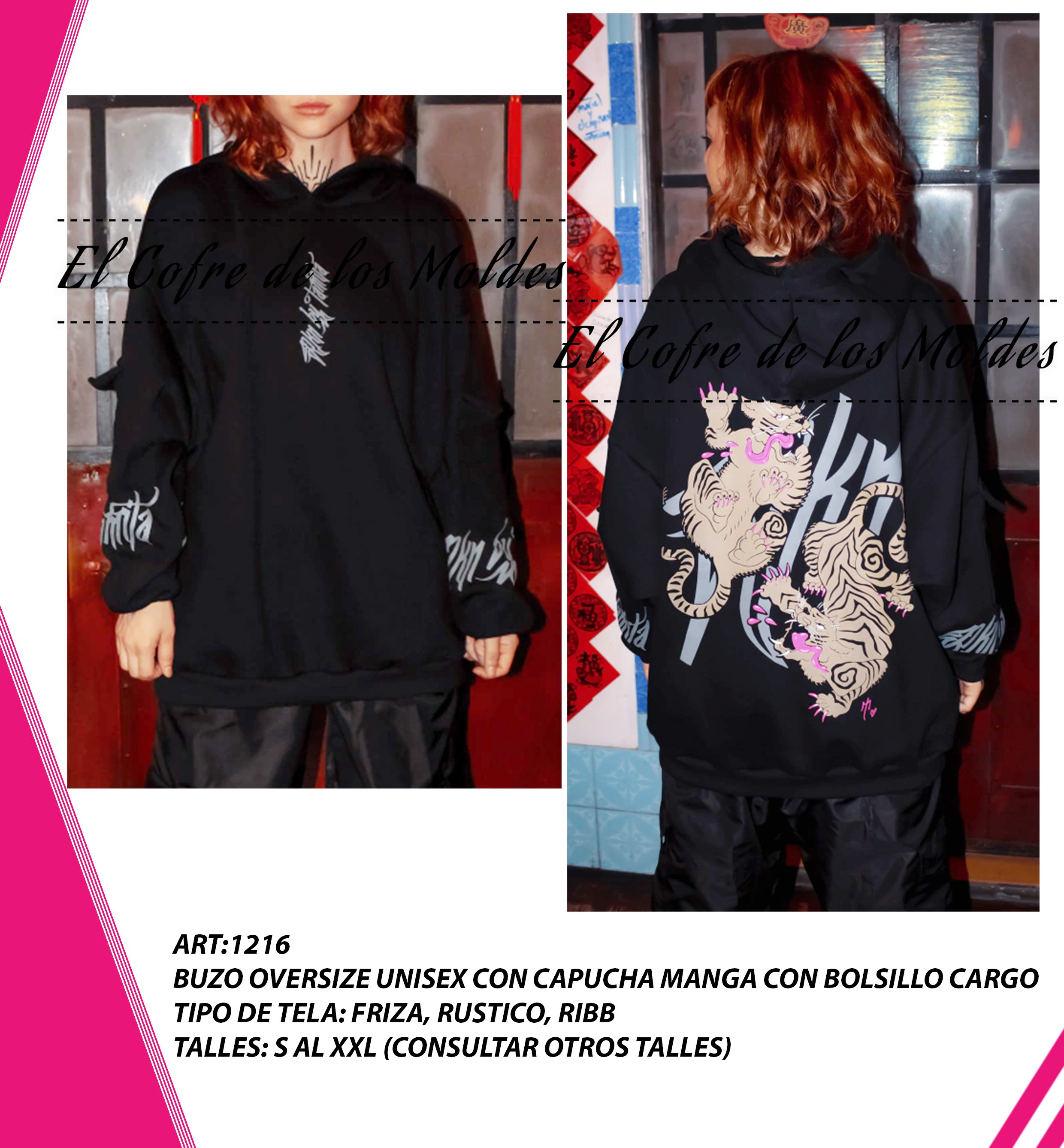 Molde Digital PDF Buzo Oversize Unisex manga con bolsillos cargo -Pack ...