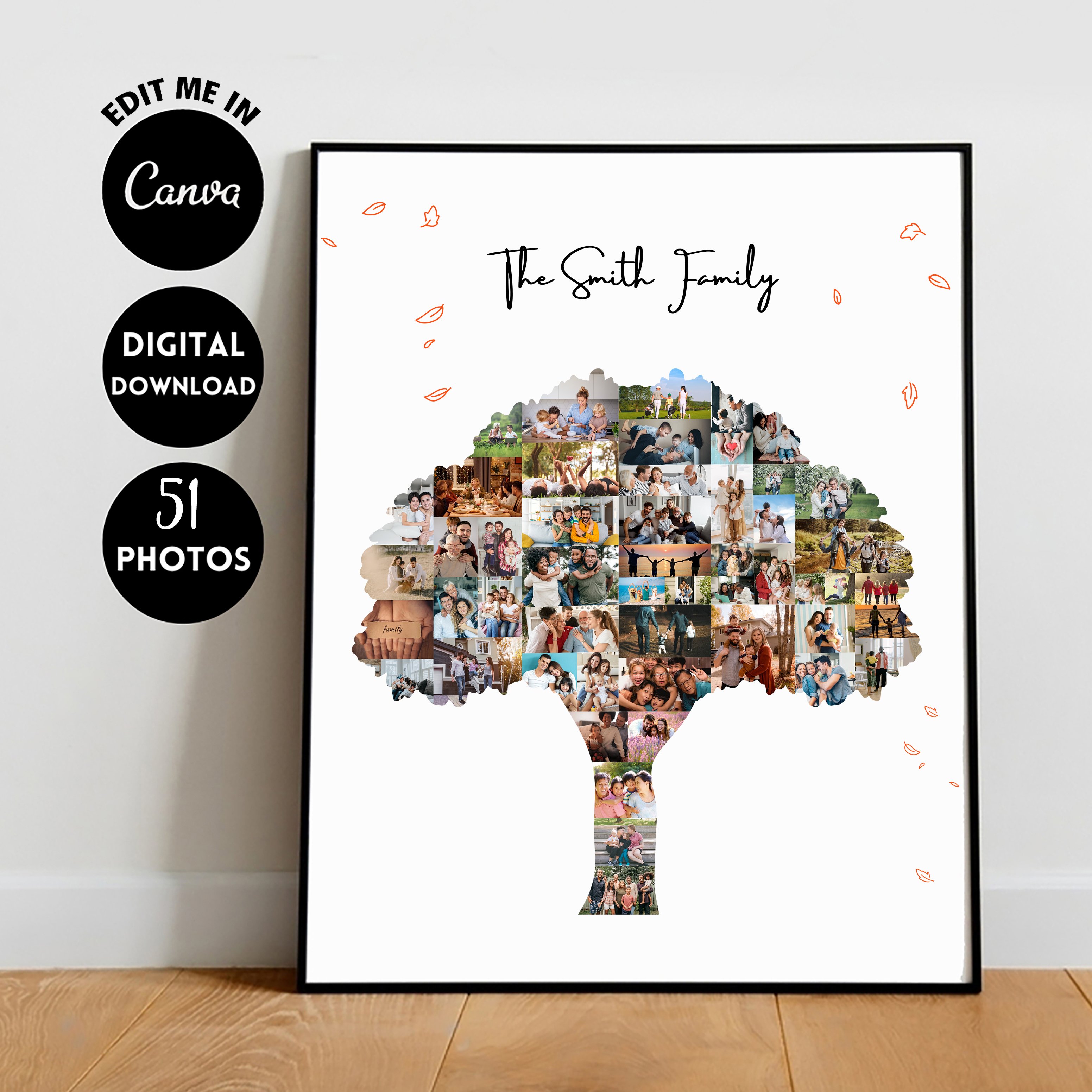 EDITABLE 51 photos, Custom Family Tree Art Print, Wall Art Canvas ...