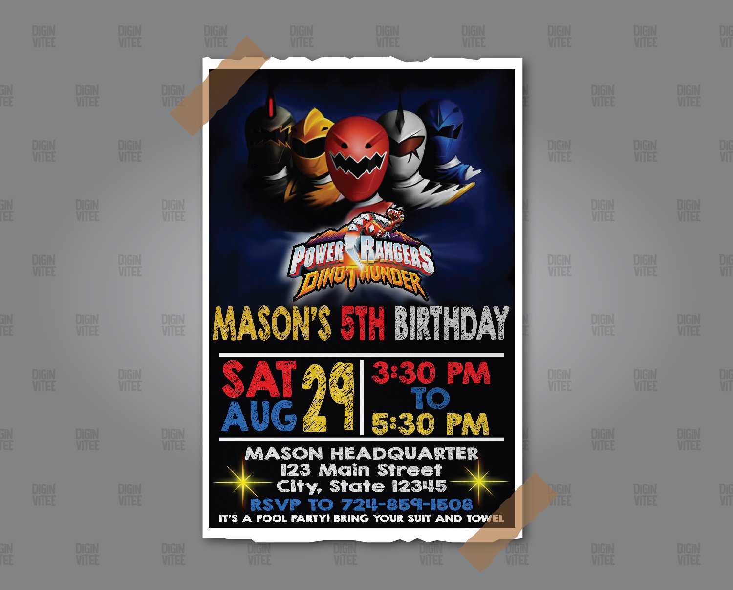 Power Rangers Birthday Invitations - DINO THUNDER - 001-BL - Payhip