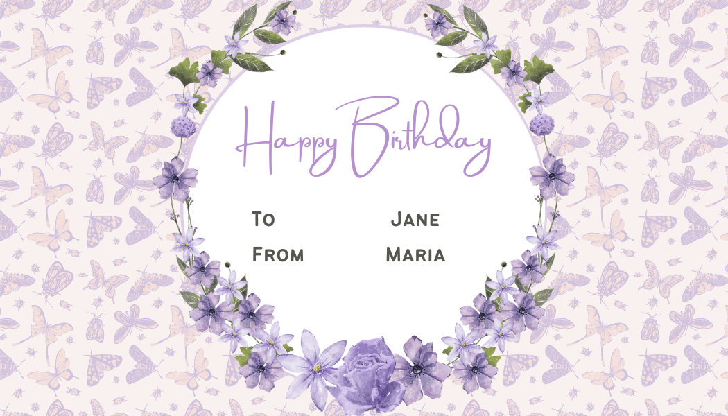 Delicate Purple Floral Frame Gift/Favor Tag | Customizable Canva Template | Digital. Design
