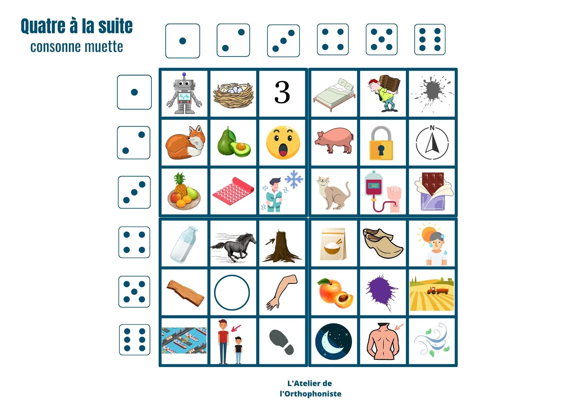 Boîte de Quatre à la suite : lettres muettes