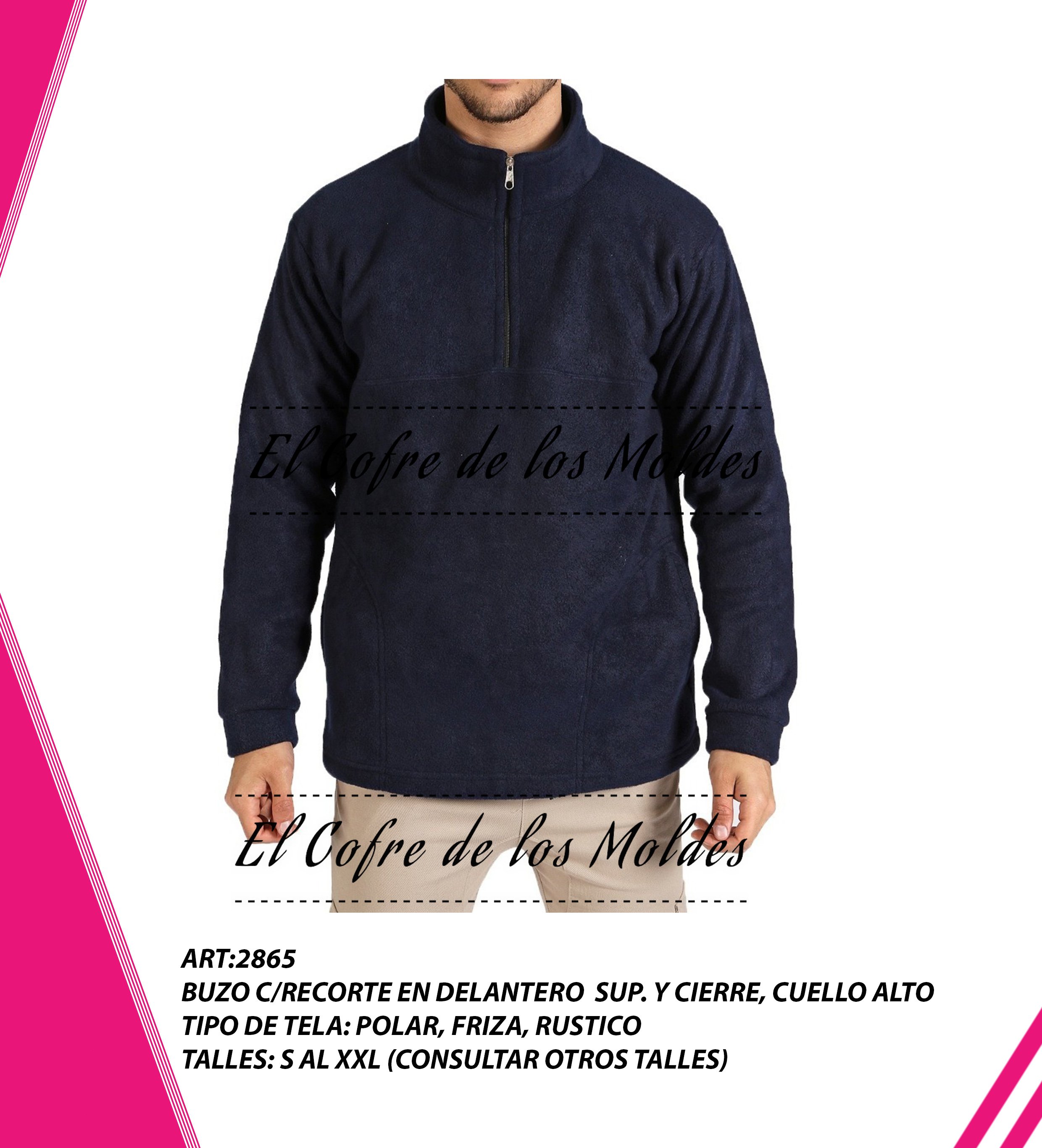 Molde Digital PDF Buzo Polar con cierre cuello alto -Pack de Talles S ...