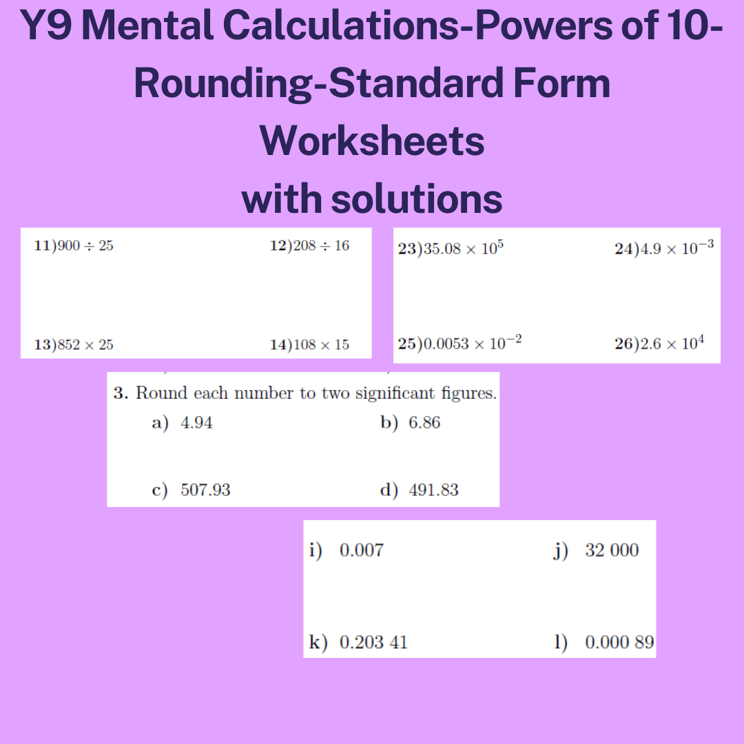 Year 9 Mental Calculations Powers of 10 Rounding Standard Form ...