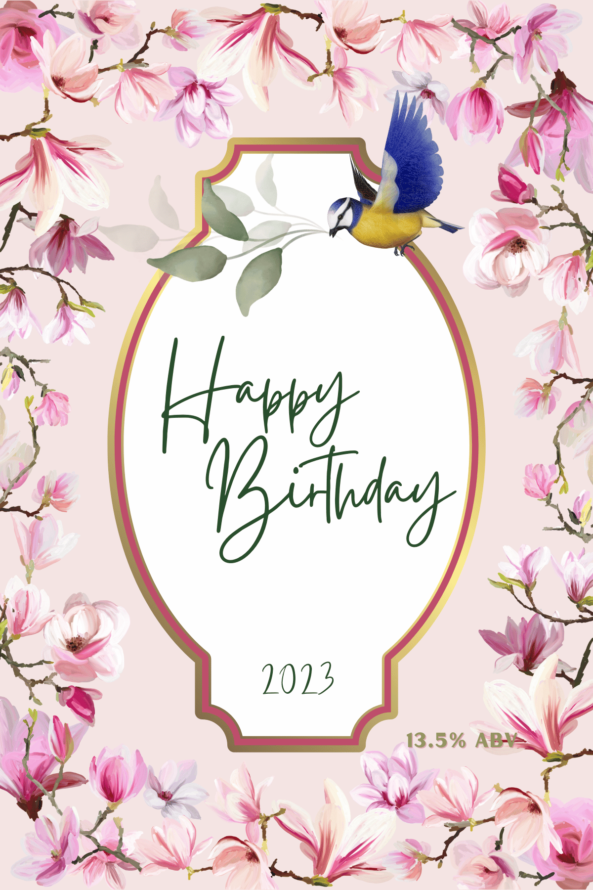 Pink Magnolia Flower Sticker Label 4"x6" | Customizable Canva Template | Digital. Design