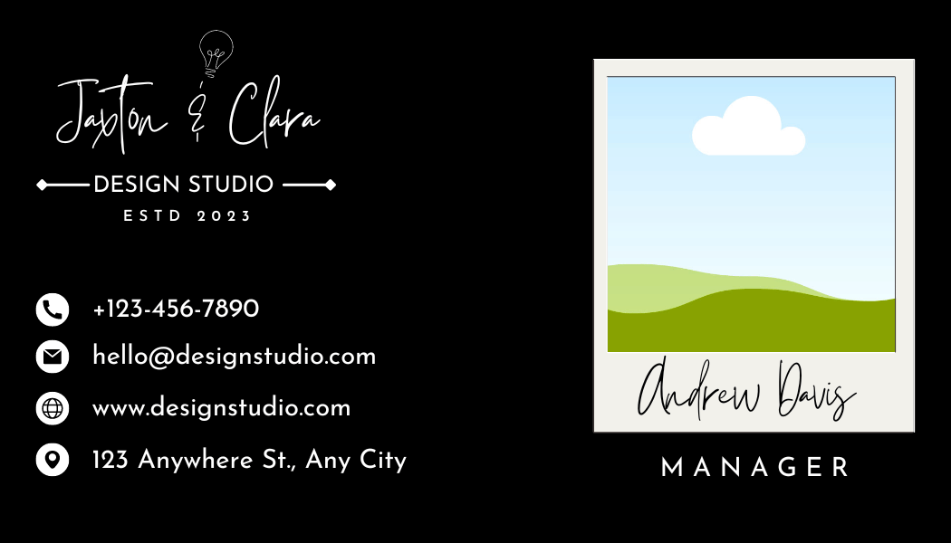Customizable Elegant hand-drawn script Business Card Template for Canva - Small Business Branding, black back