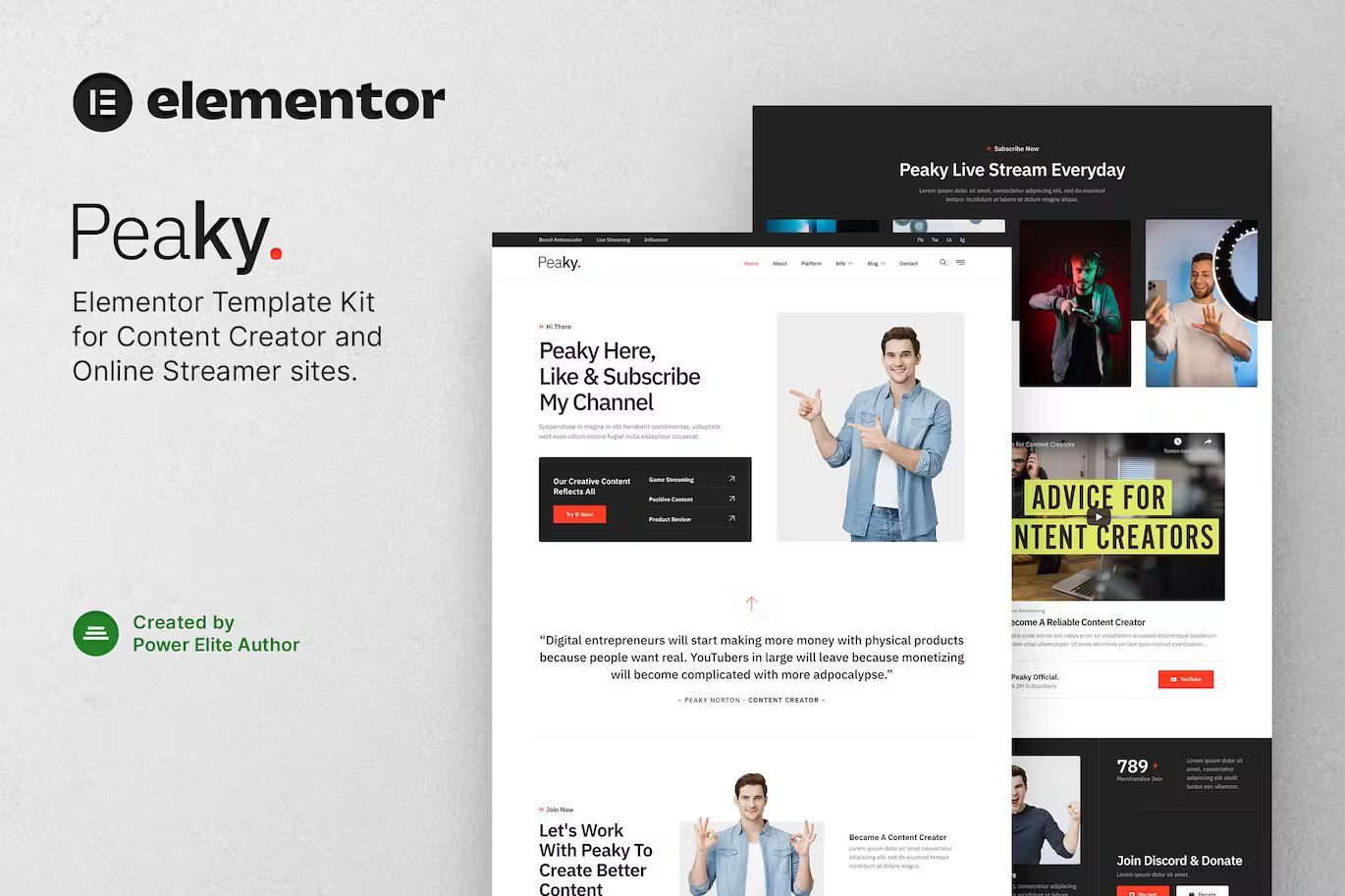 Content Creator & Online Streamer Elementor Template Kit - Payhip