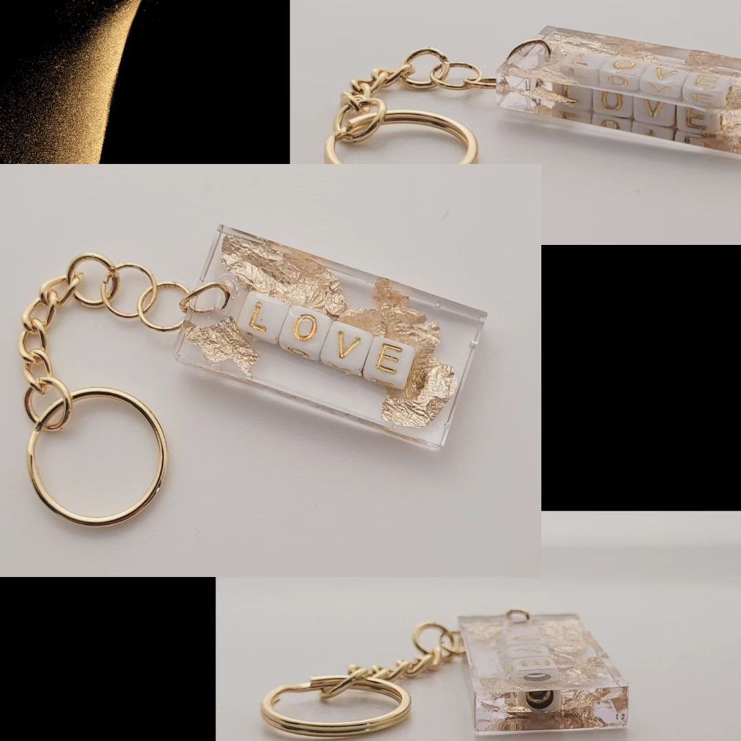 Custom Gold Flake Resin Keychain 