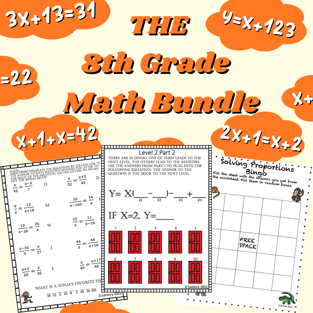 8th Grade Variable Equations Bundle | Math Activities, Games and Guided ...