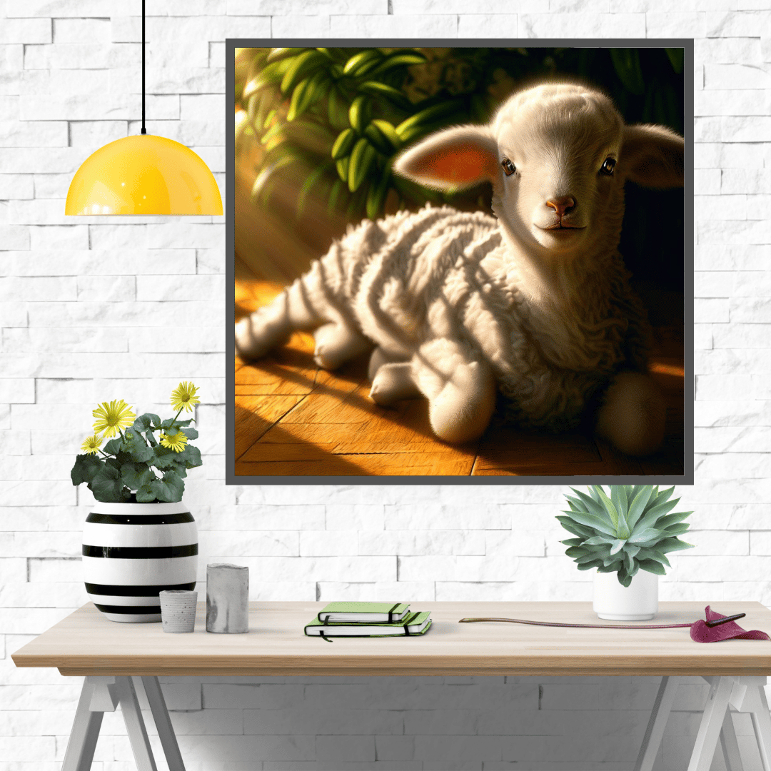 ranquil Meadow: Serene Realist Digital Art of a Gentle Lamb - 10 Nos. - Instant Download