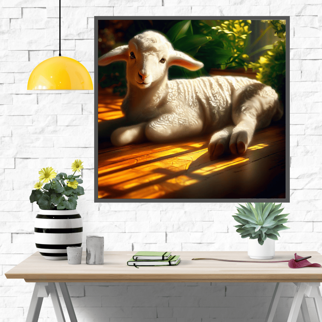 Peaceful Oasis: Realist Digital Art of a Gentle Lamb - 10 Nos. - Instant Download