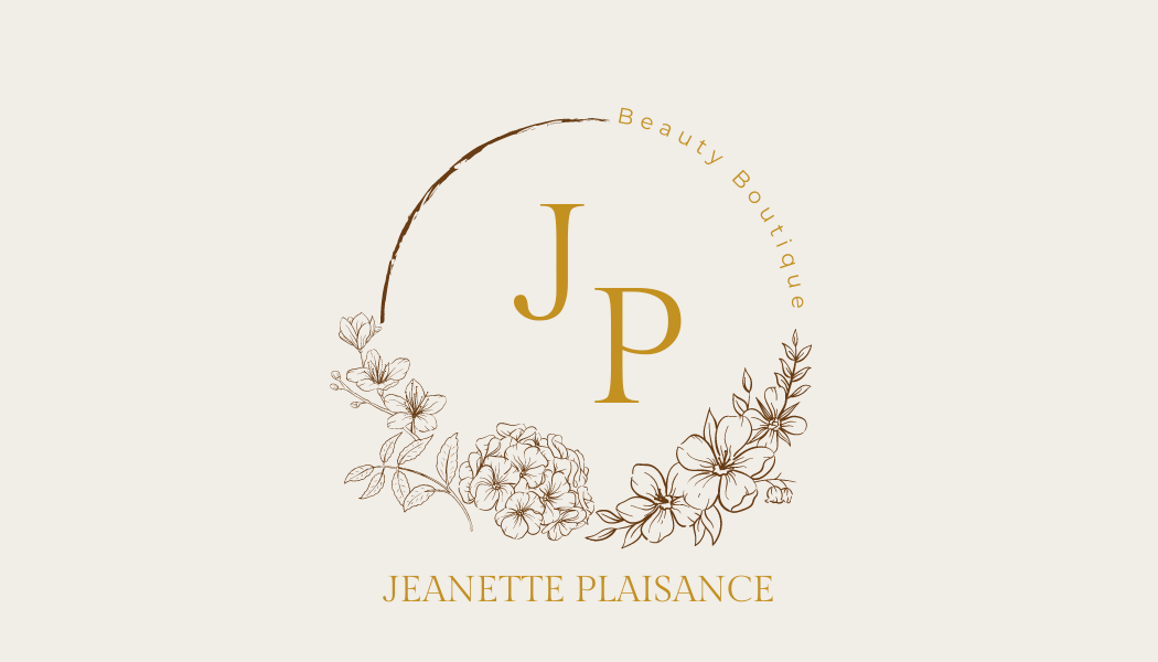 Customisable business brand marketing templates design -  Business Card for beauty boutiques or alike. Classic Initials with a circle floral frame. Light beige  background, brown text. Front design.