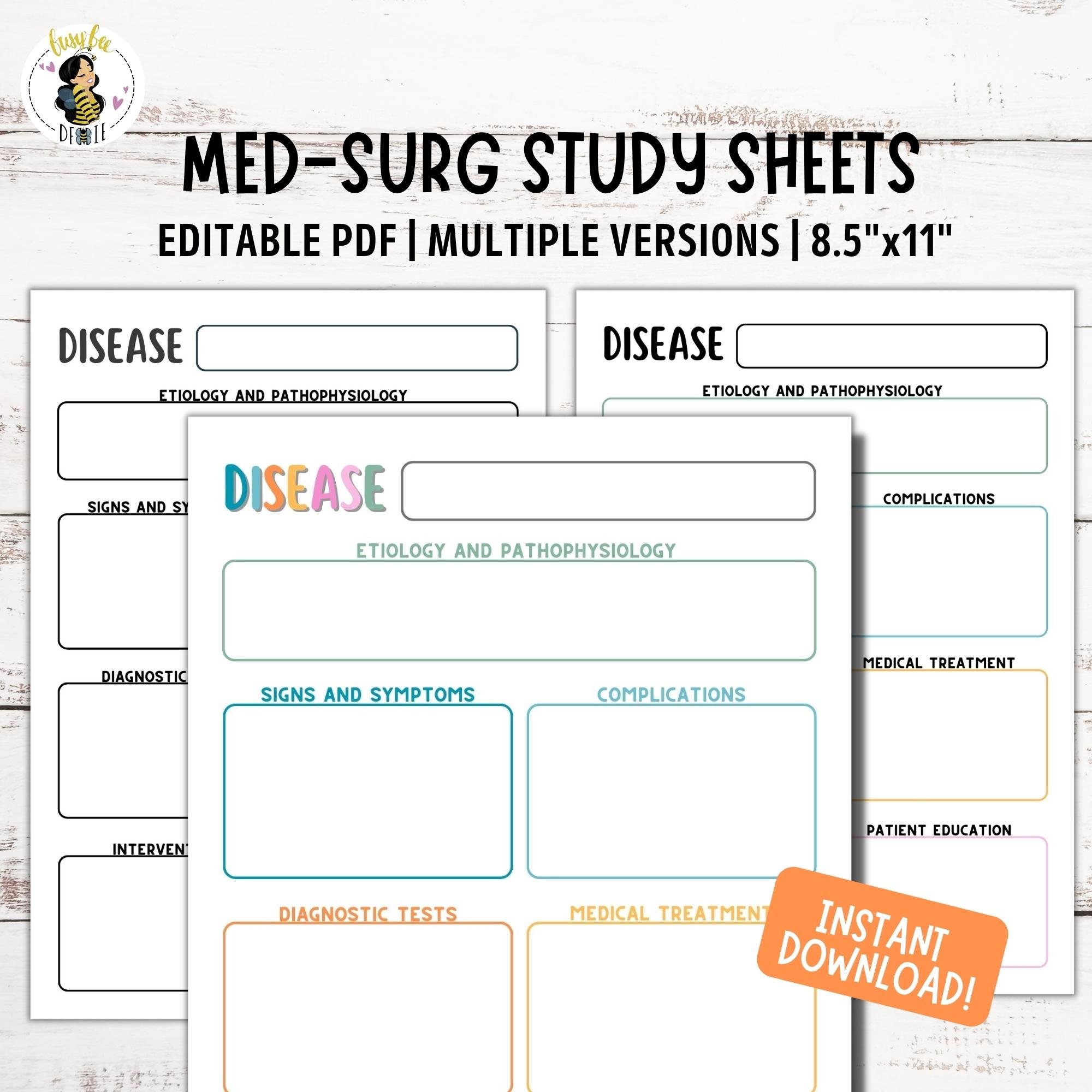 Editable Med Surg Study Template | Printable Disease Nursing Notes | Pathophysiology Template | Medical Surgical Nursing Study Guide - Payhip for Free Printable Nursing Study Template