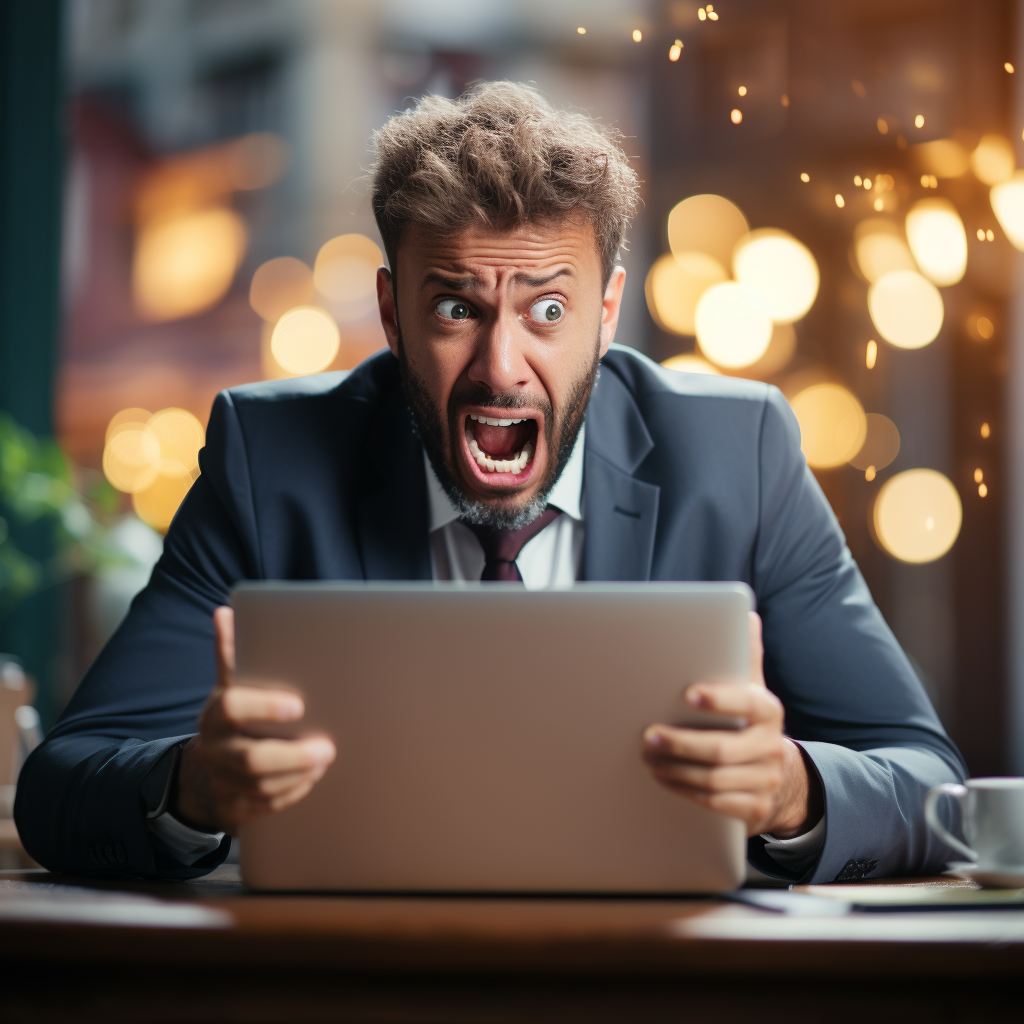 man screaming at laptop, frustrated with resume writing